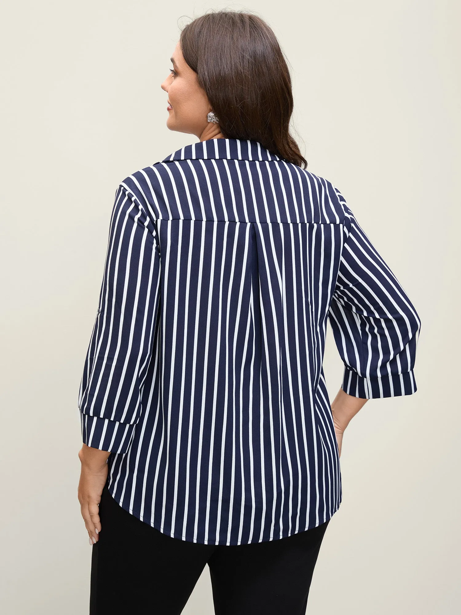 Stripe Print Zipper Folded Sleeve Blouse sold by Bloomchic product image thumbnail 4