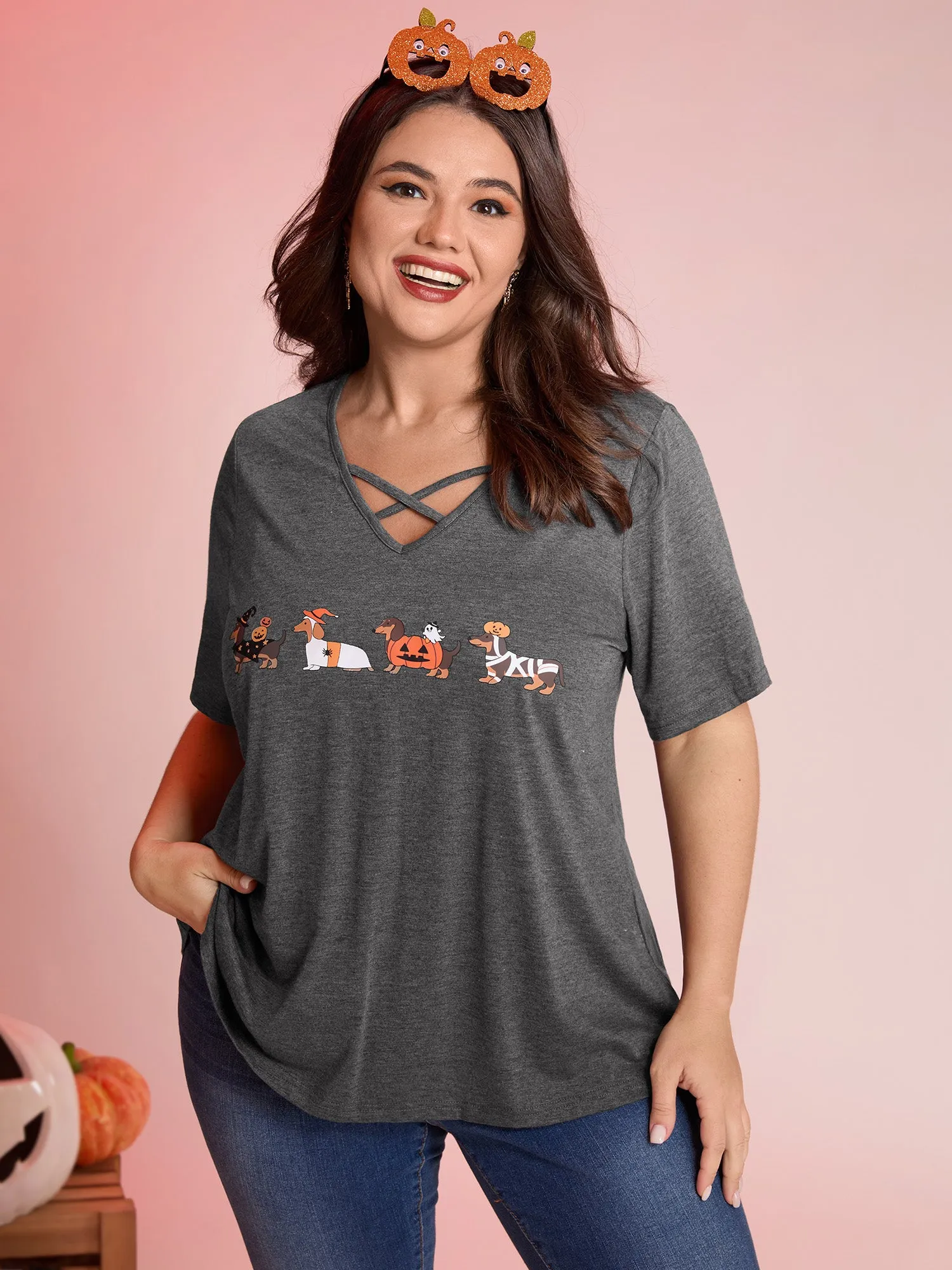 Trick or BloomChic Crossover Neck-Tie T-Shirt sold by Bloomchic product image thumbnail 2