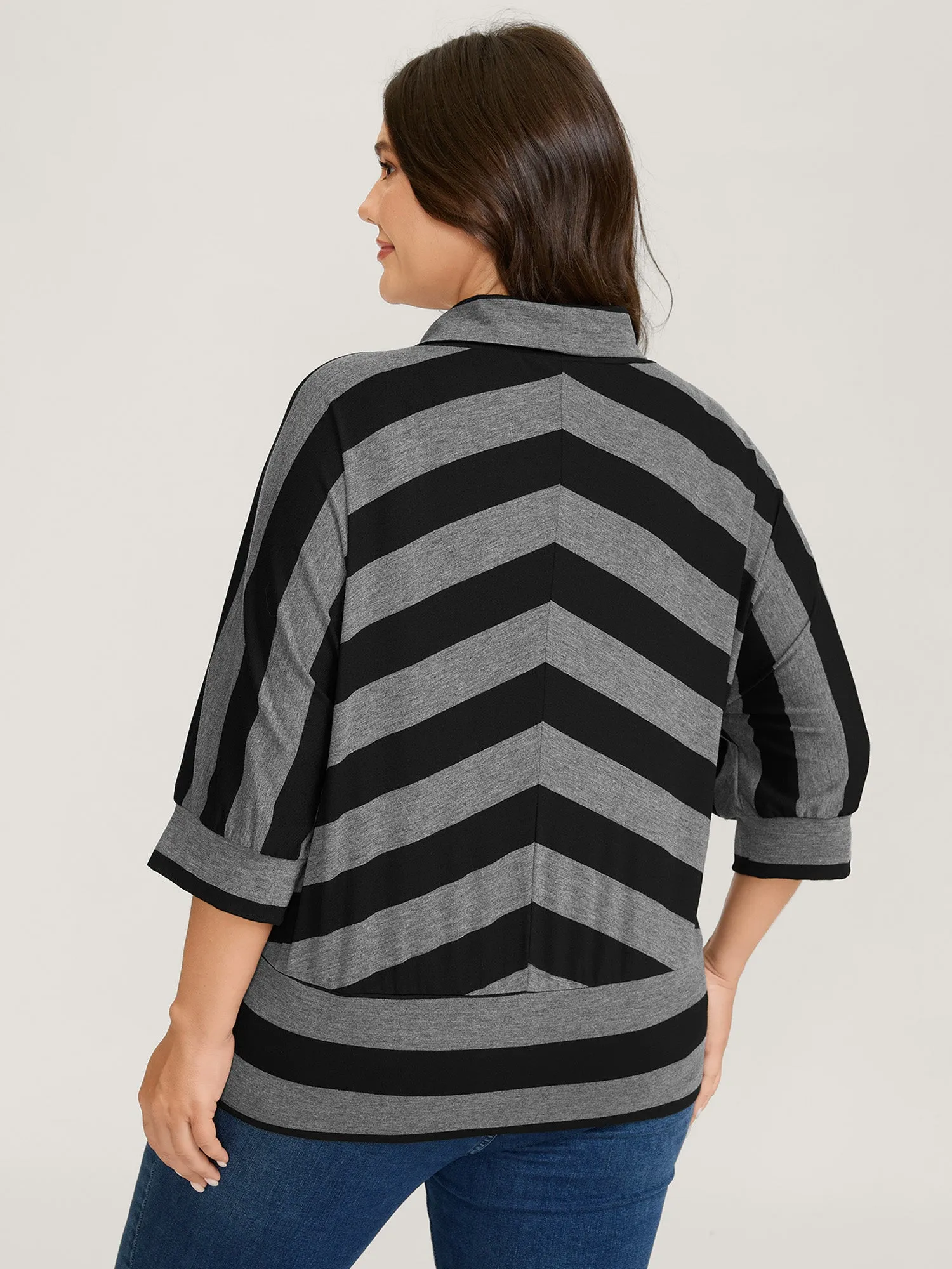 Supersoft Asymmetrical Stripes Collar T-Shirt sold by Bloomchic product image thumbnail 4