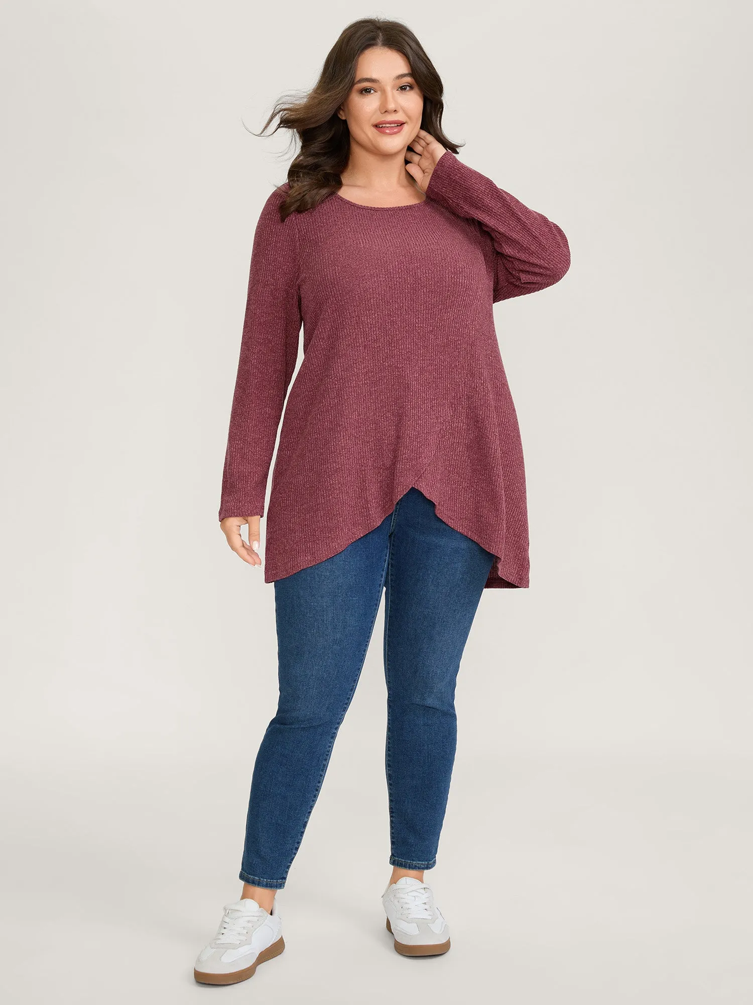 Heather Textured Stretchy Overlap T-Shirt sold by Bloomchic product image thumbnail 3