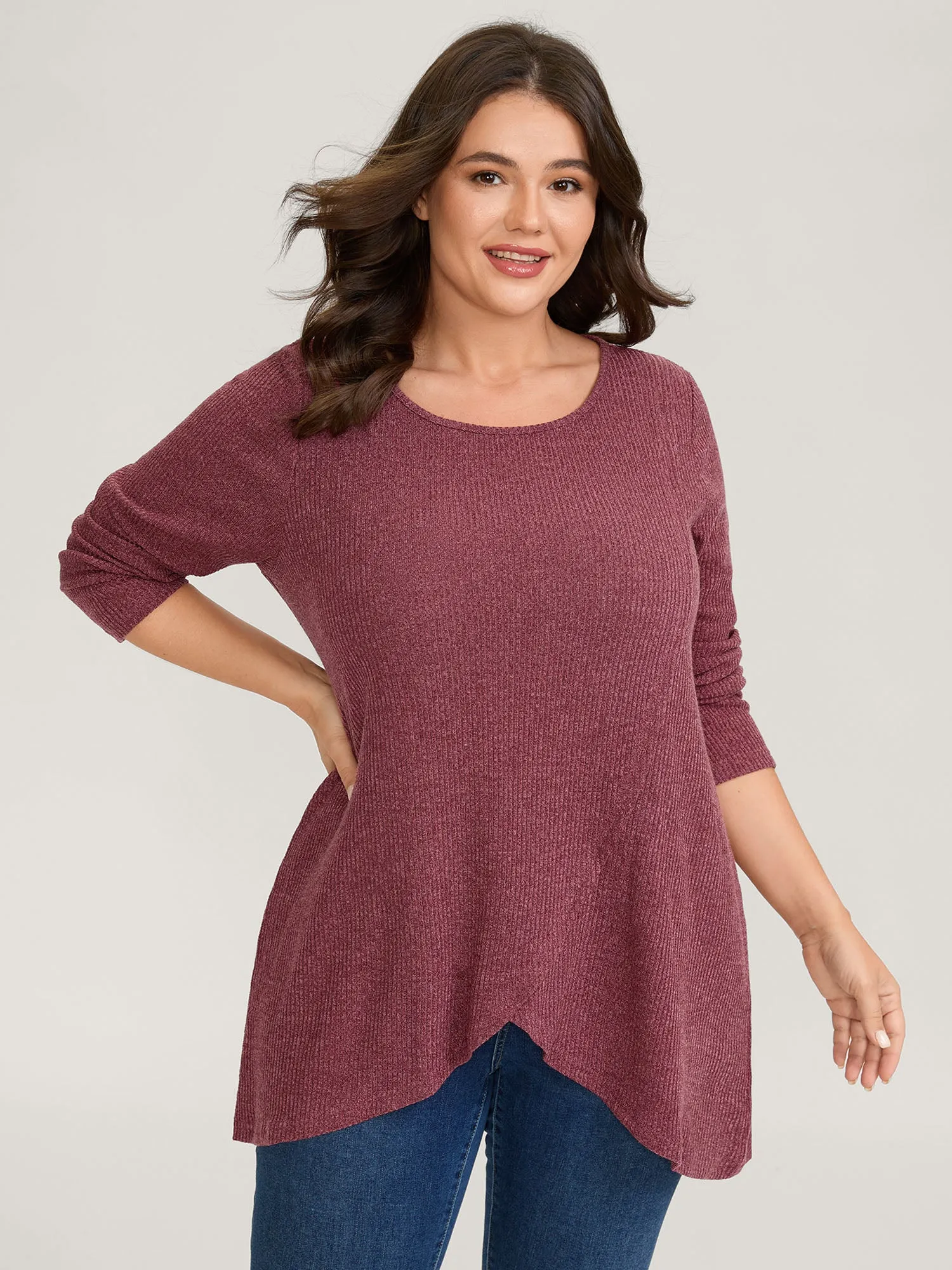 Heather Textured Stretchy Overlap T-Shirt sold by Bloomchic