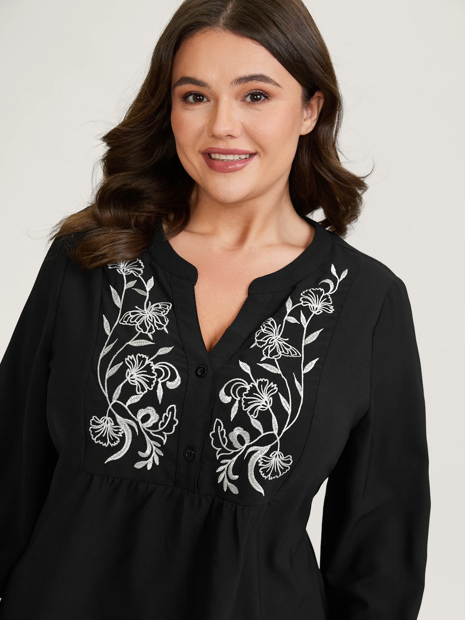 Color Contrast Embroidery Flared Blouse sold by Bloomchic product image thumbnail 2