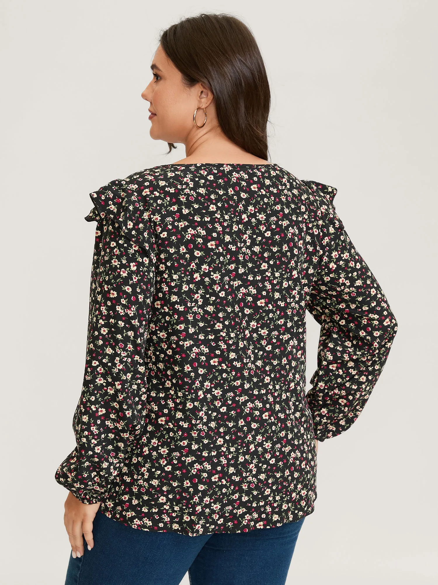 Floral Print Lace Trim Ruffled Blouse sold by Bloomchic product image thumbnail 4