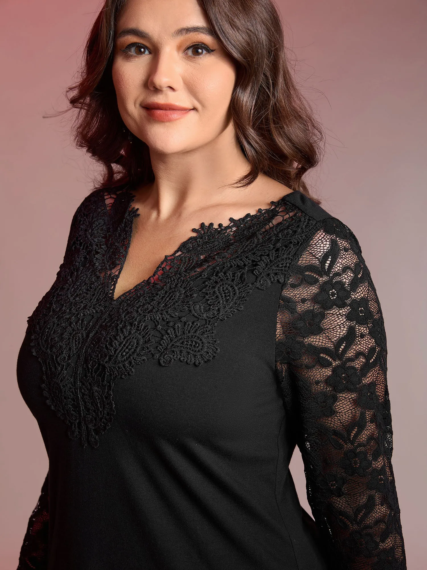 Sheer Lace Fitted Solid T-Shirt sold by Bloomchic product image thumbnail 2