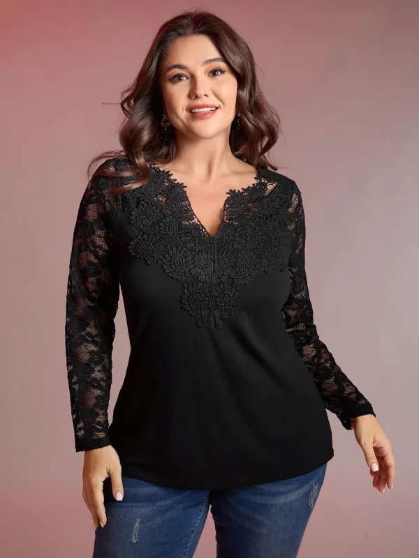 Sheer Lace Fitted Solid T-Shirt sold by Bloomchic