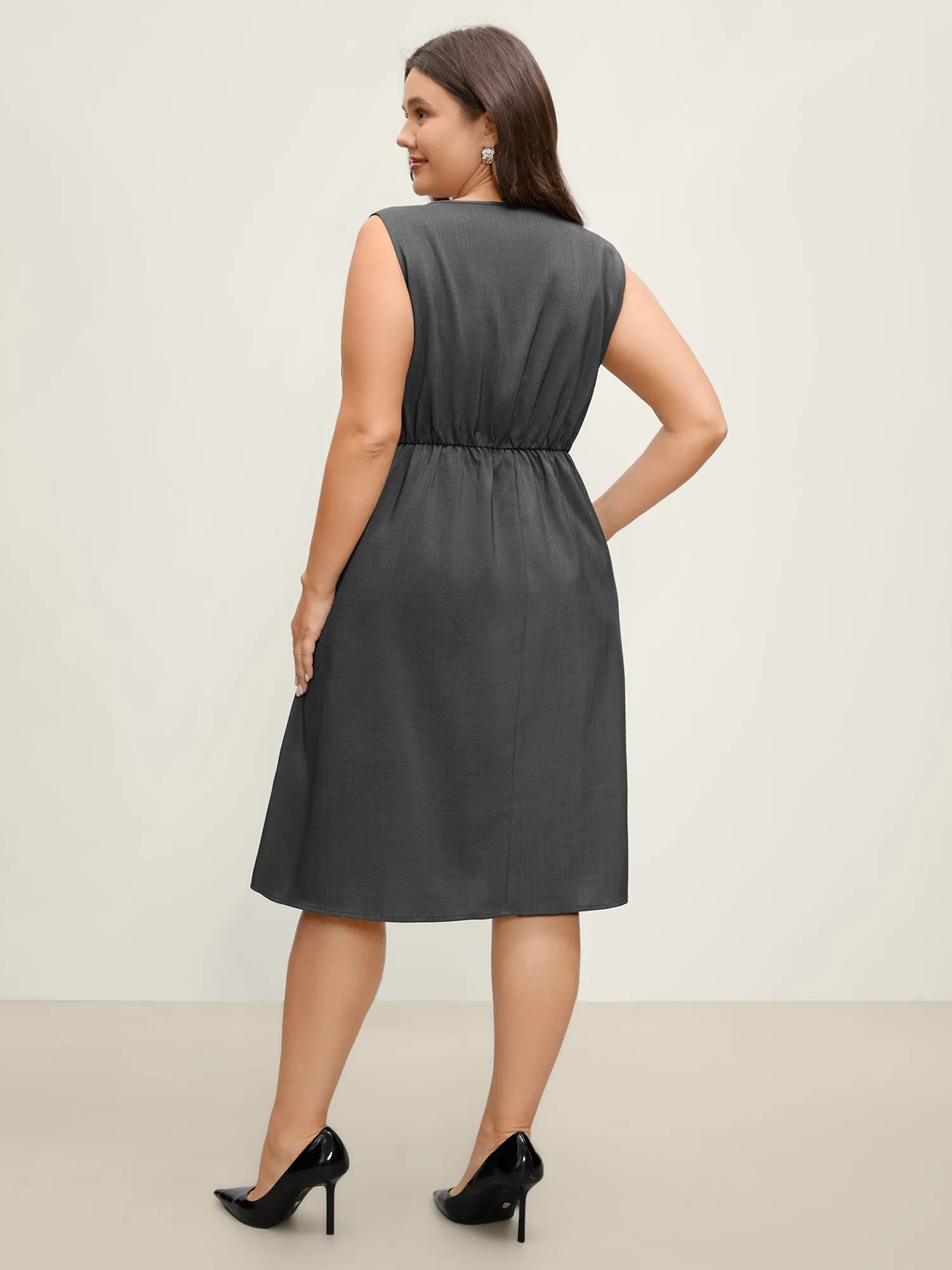Inner Pleats Waist-Defining Buckle Midi Dress sold by Bloomchic product image thumbnail 4