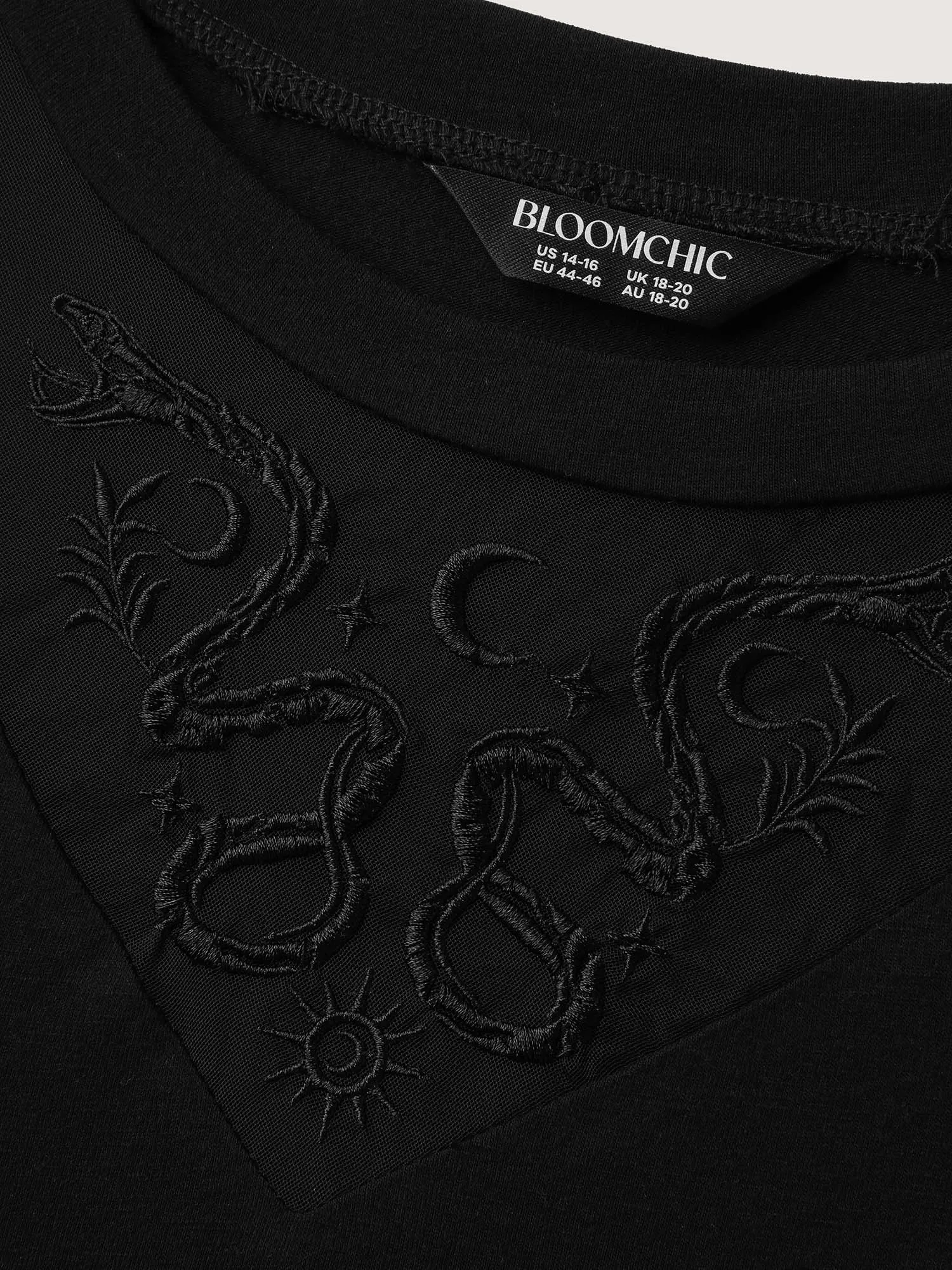 Stretch Embroidered Neckline Sheer T-Shirt sold by Bloomchic product image thumbnail 5