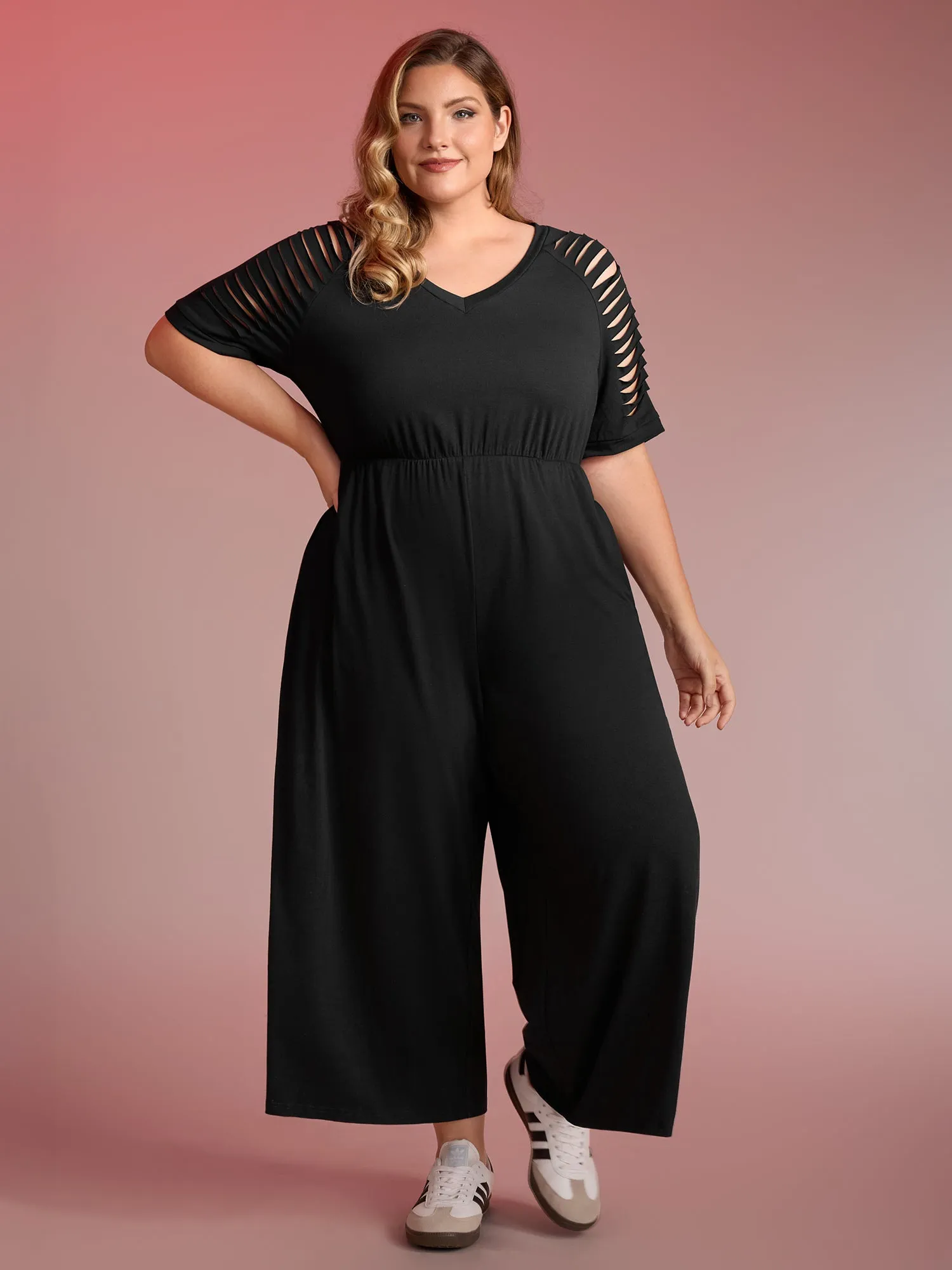 Laser Cut-Out Stretchy Sheer Jumpsuit sold by Bloomchic product image thumbnail 4