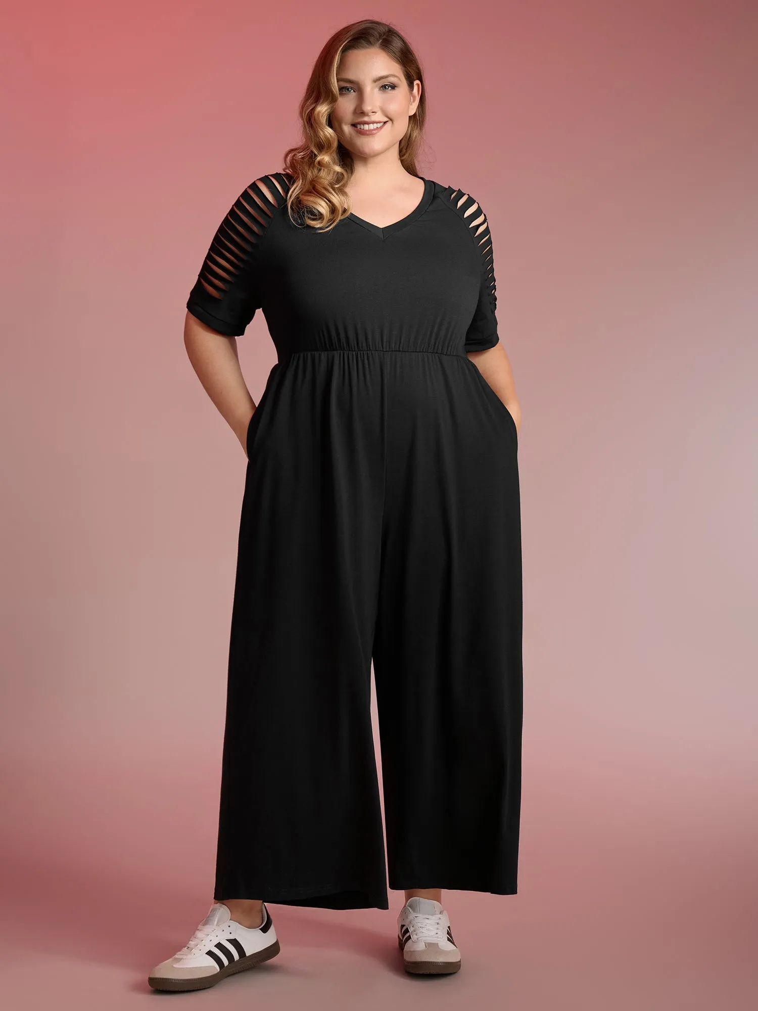 Laser Cut-Out Stretchy Sheer Jumpsuit sold by Bloomchic