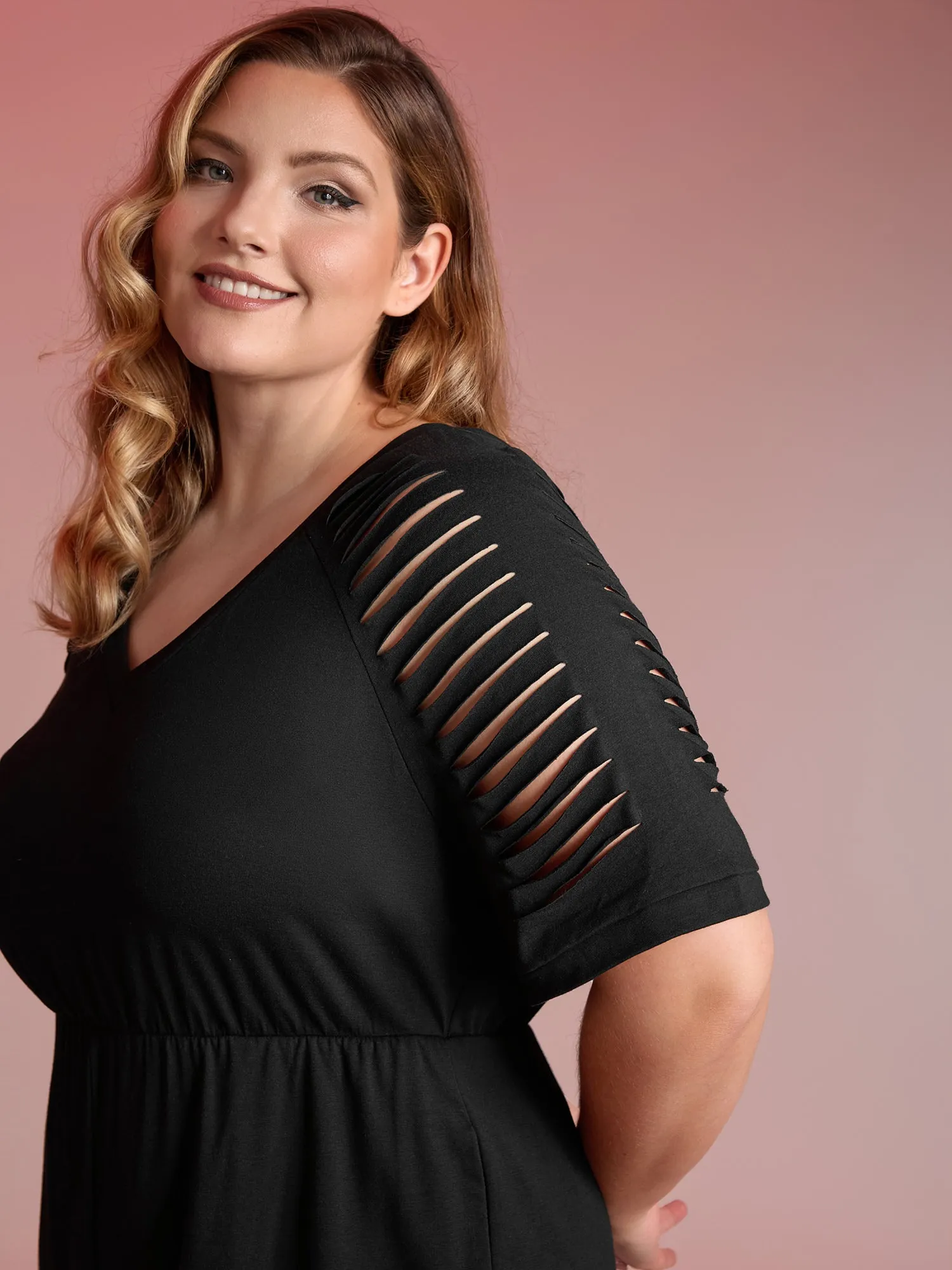 Laser Cut-Out Stretchy Sheer Jumpsuit sold by Bloomchic product image thumbnail 2