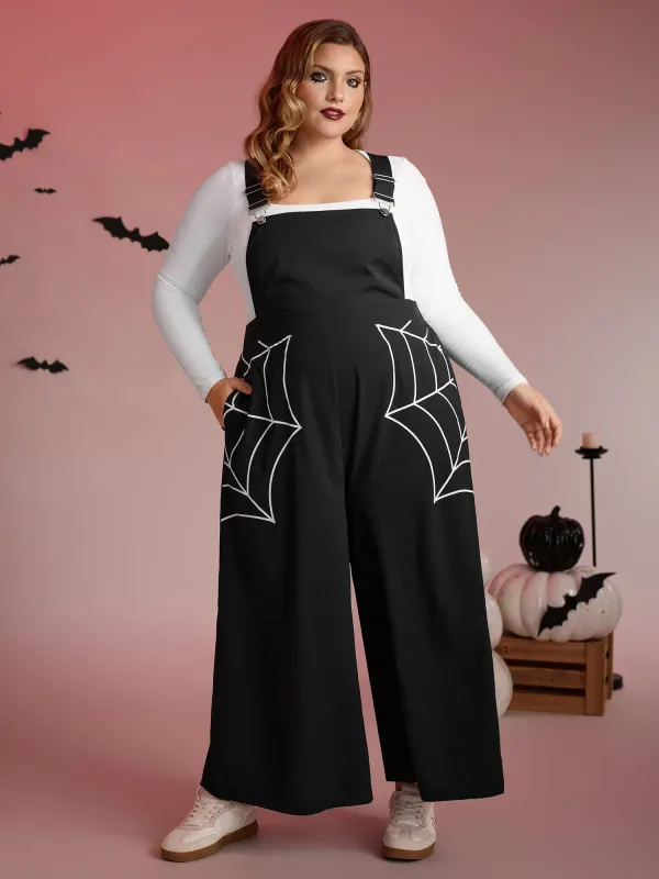 Spiderweb Side Print Overall Straps Jumpsuit sold by Bloomchic