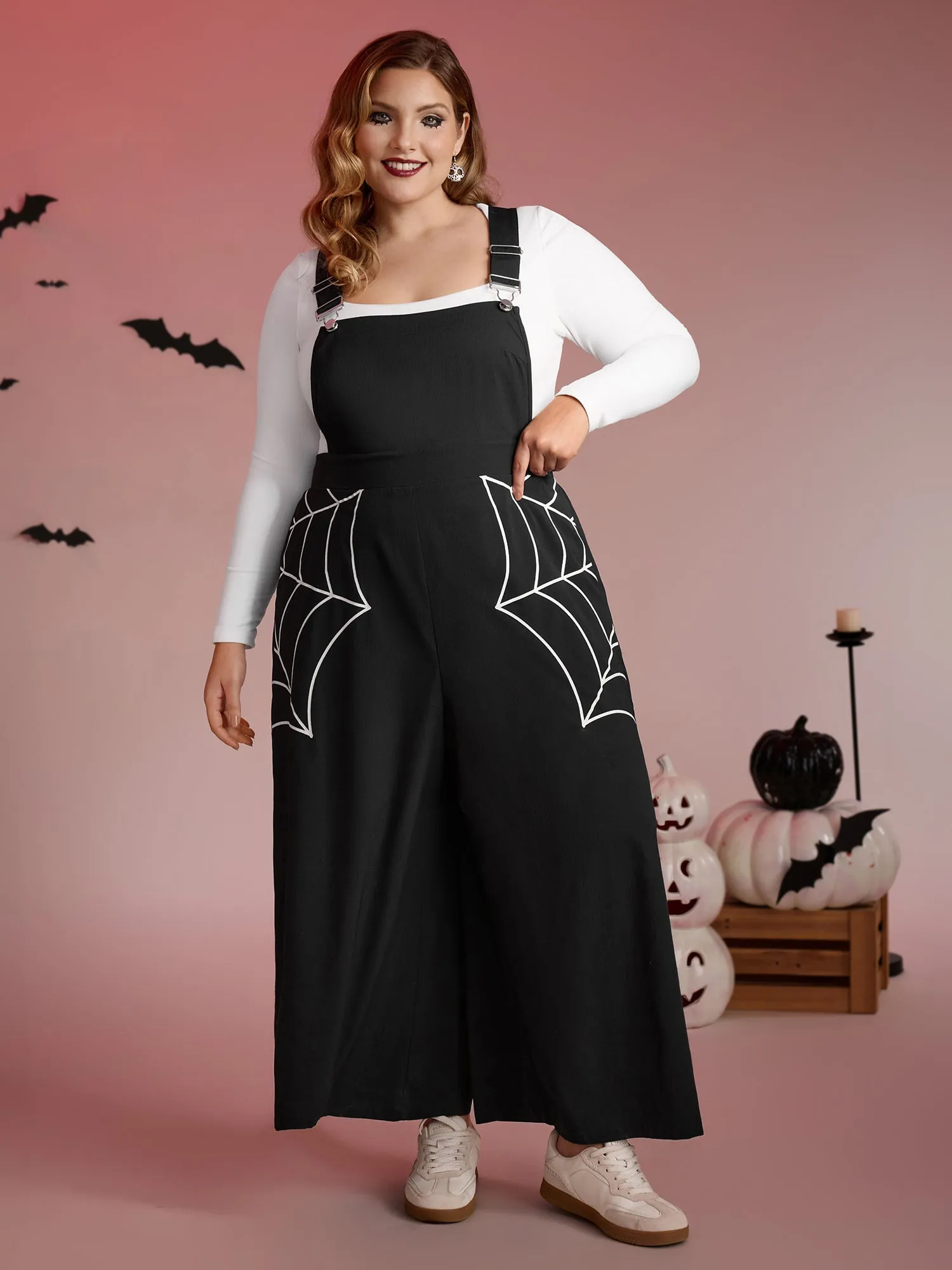 Spiderweb Side Print Overall Straps Jumpsuit sold by Bloomchic product image thumbnail 3