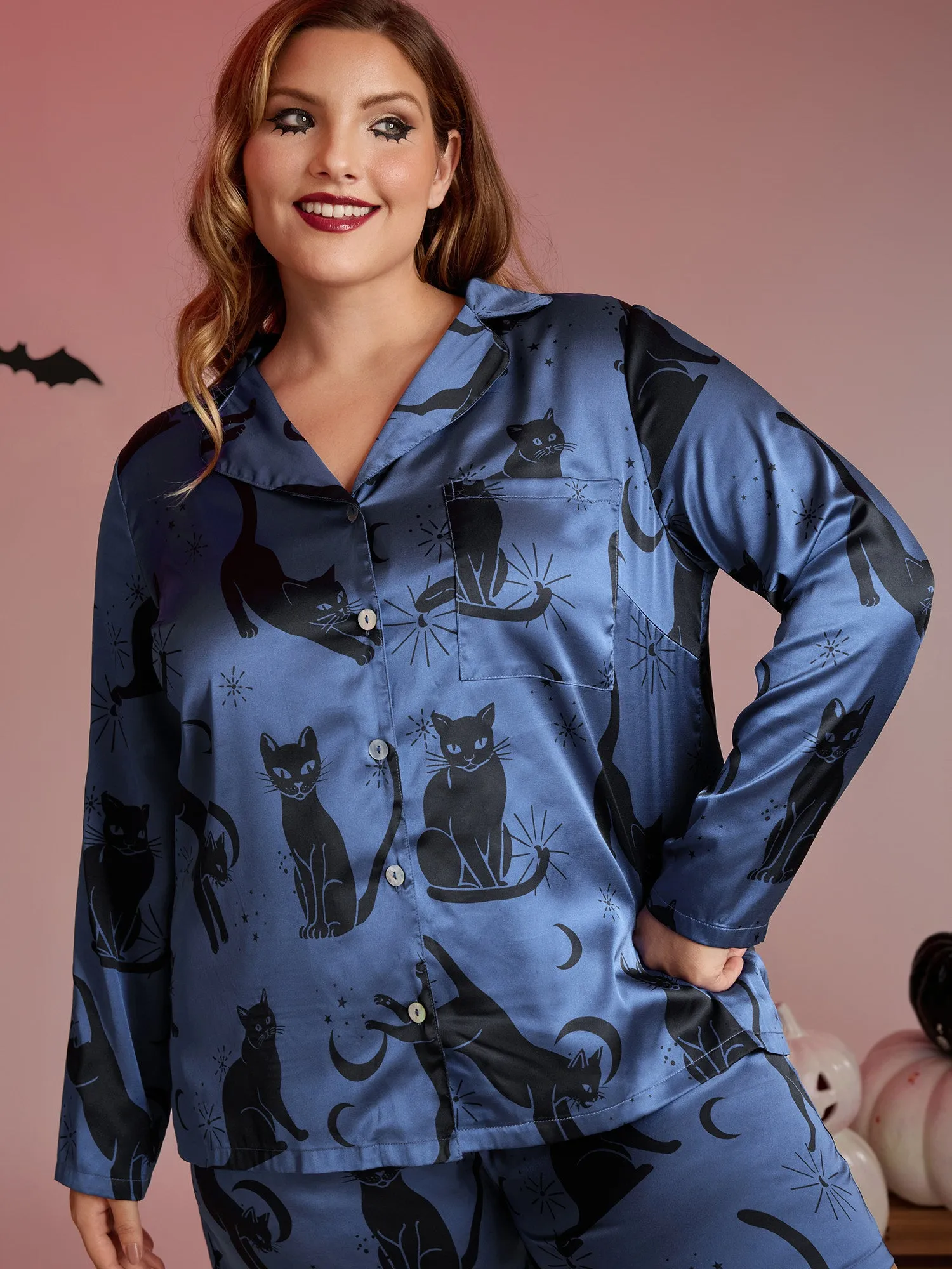 Cats Print Pockets Stretchy Co-ord Pajama Set sold by Bloomchic product image thumbnail 2
