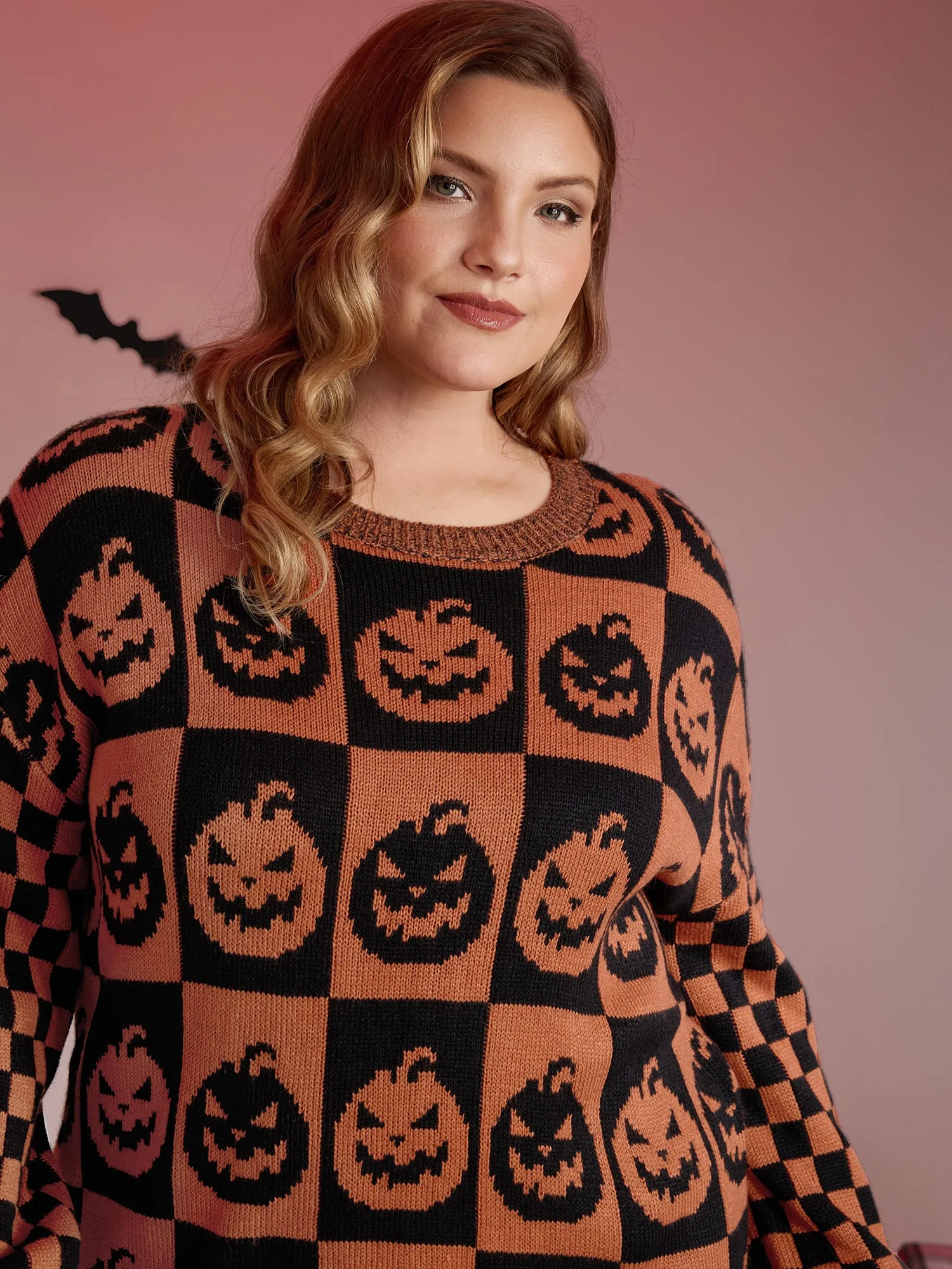 Creepy Pumpkins Jacquard Blended Yarn Pullover sold by Bloomchic product image thumbnail 2