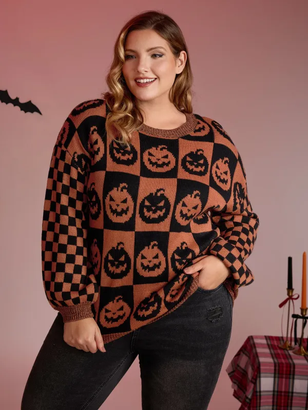 Creepy Pumpkins Jacquard Blended Yarn Pullover sold by Bloomchic
