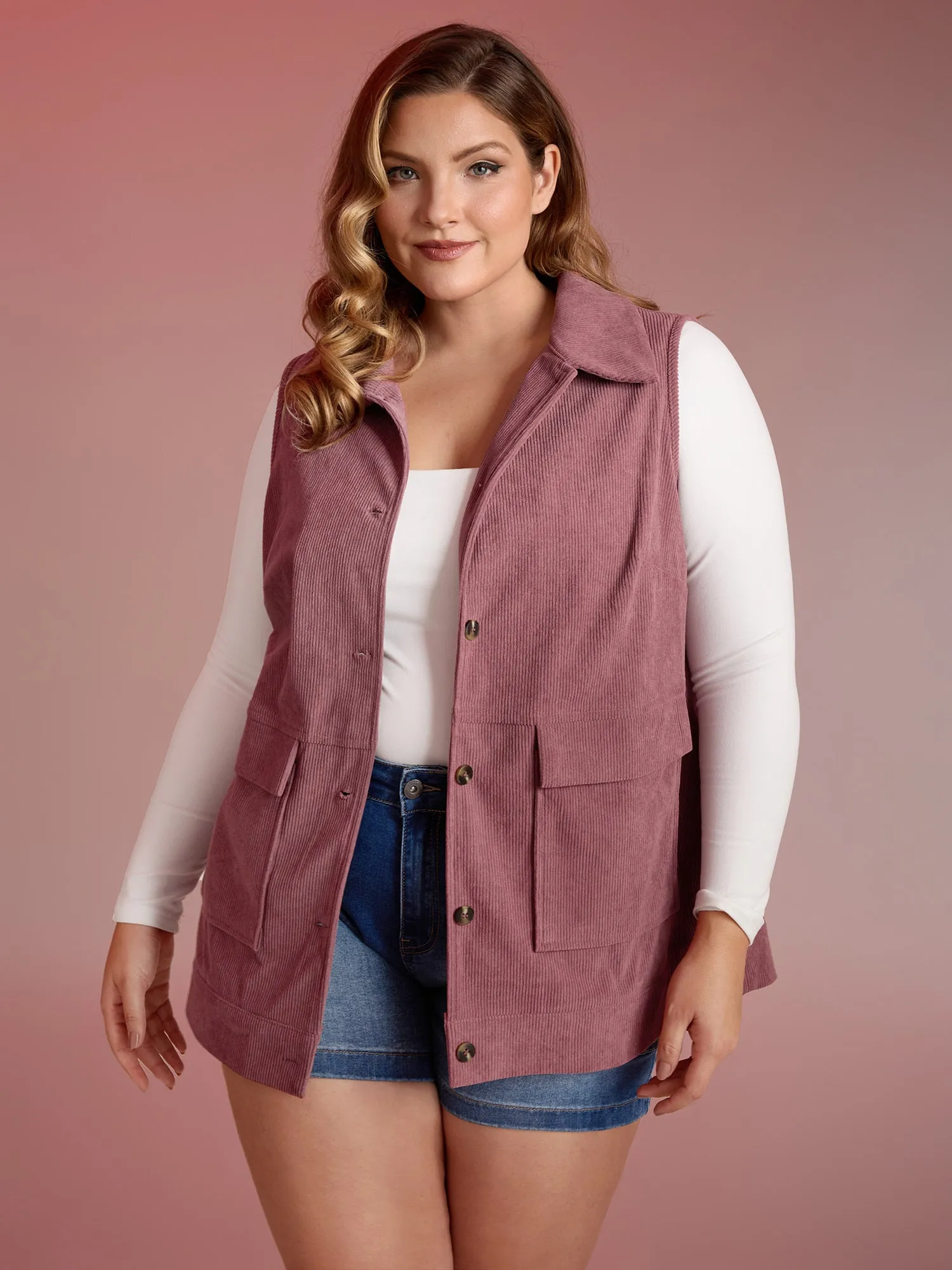 Ribbed Corduroy Deep Pockets Vest sold by Bloomchic