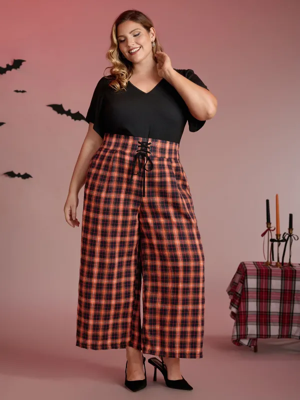 Checkered Print Pockets Cross-Tie Jumpsuit sold by Bloomchic