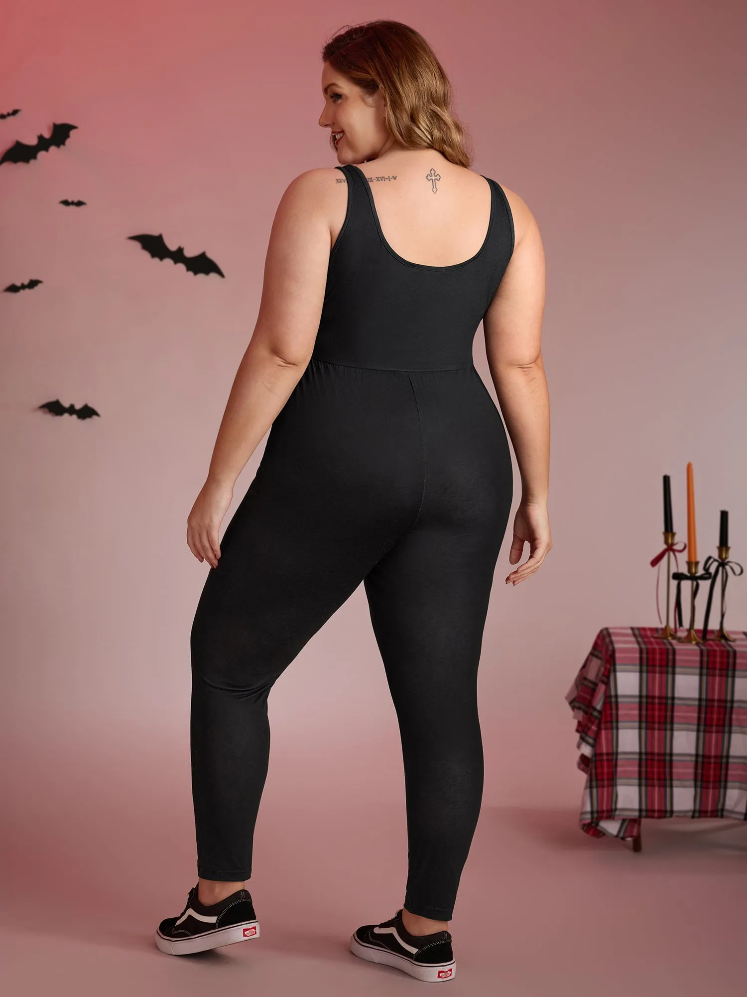 Skeleton Halloween Print Fitted Jumpsuit sold by Bloomchic product image thumbnail 4