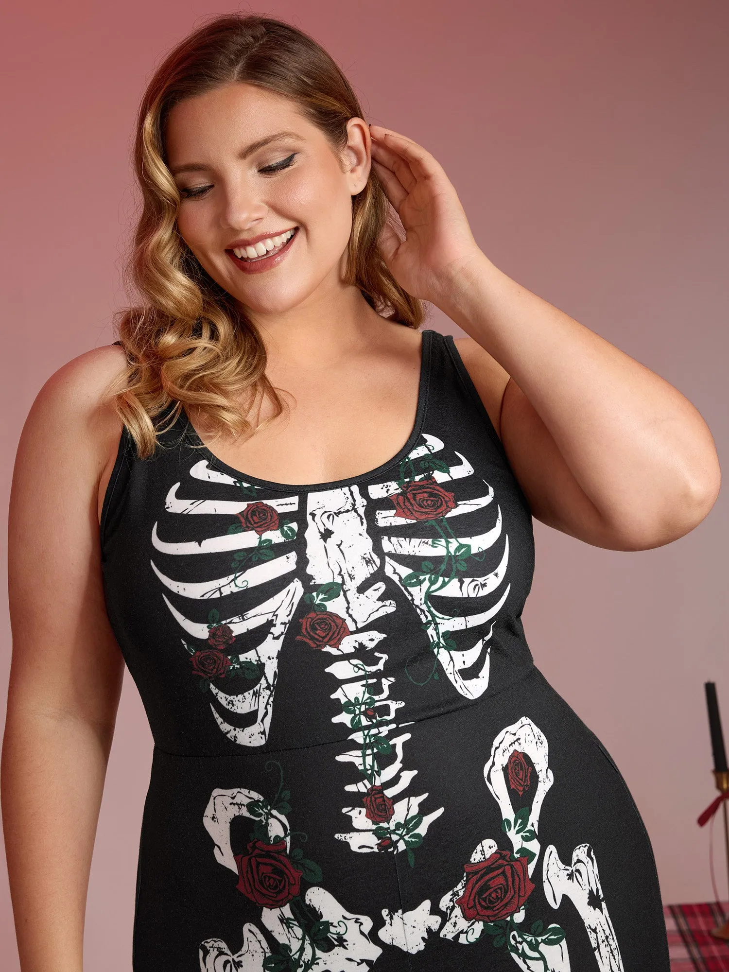 Skeleton Halloween Print Fitted Jumpsuit sold by Bloomchic product image thumbnail 2