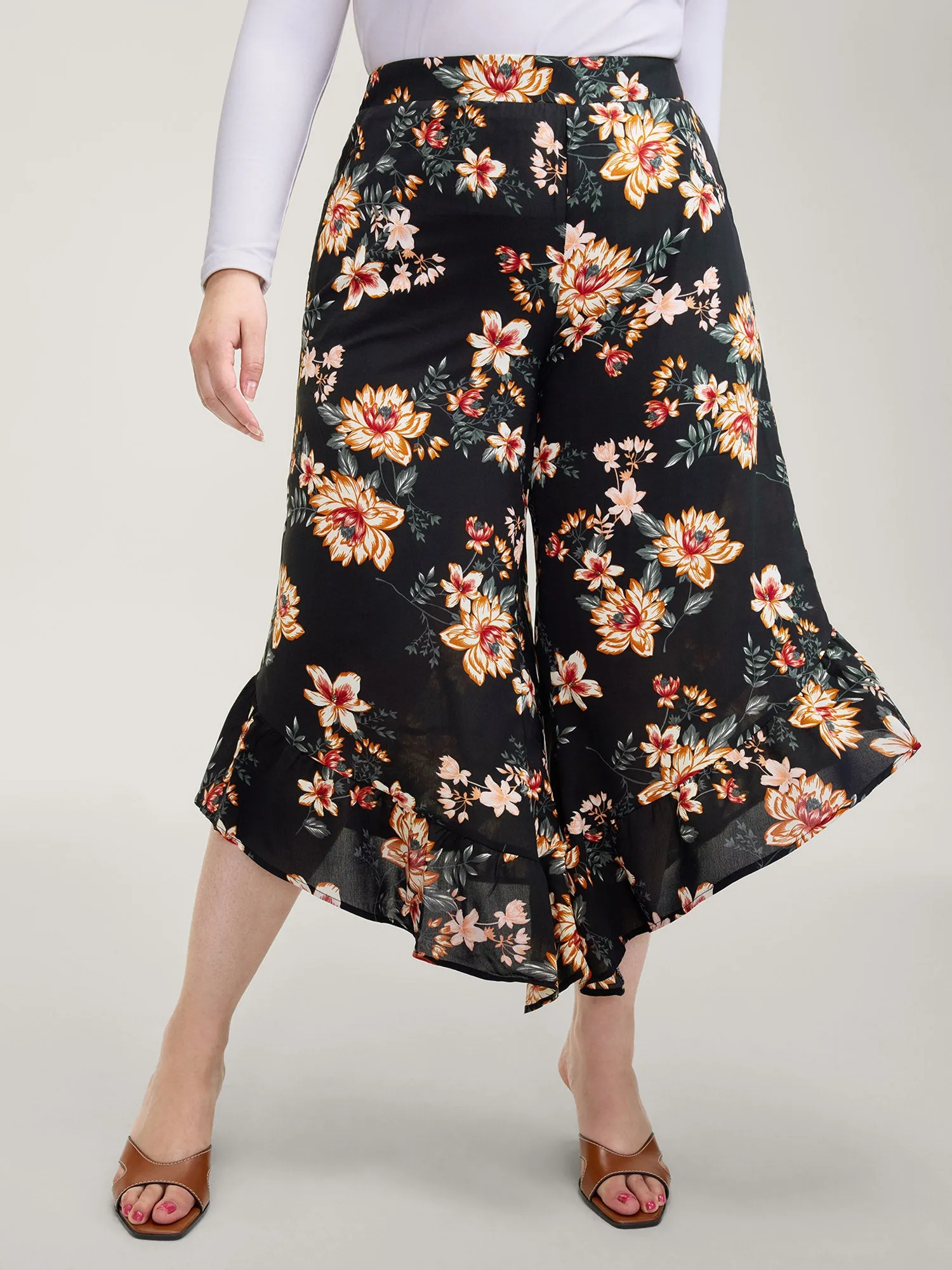 Floral Print Ruffled Wide-Leg Pants sold by Bloomchic