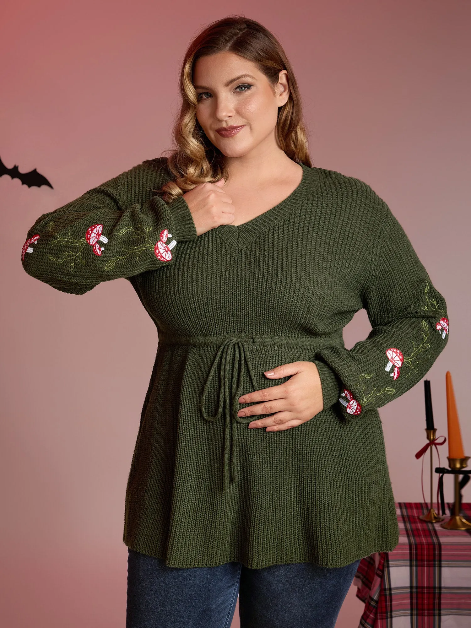 Mushroom Halloween Embroidery A-Line Pullover sold by Bloomchic