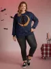 Supersoft Cat Night Print Crewneck Pullover sold by Bloomchic