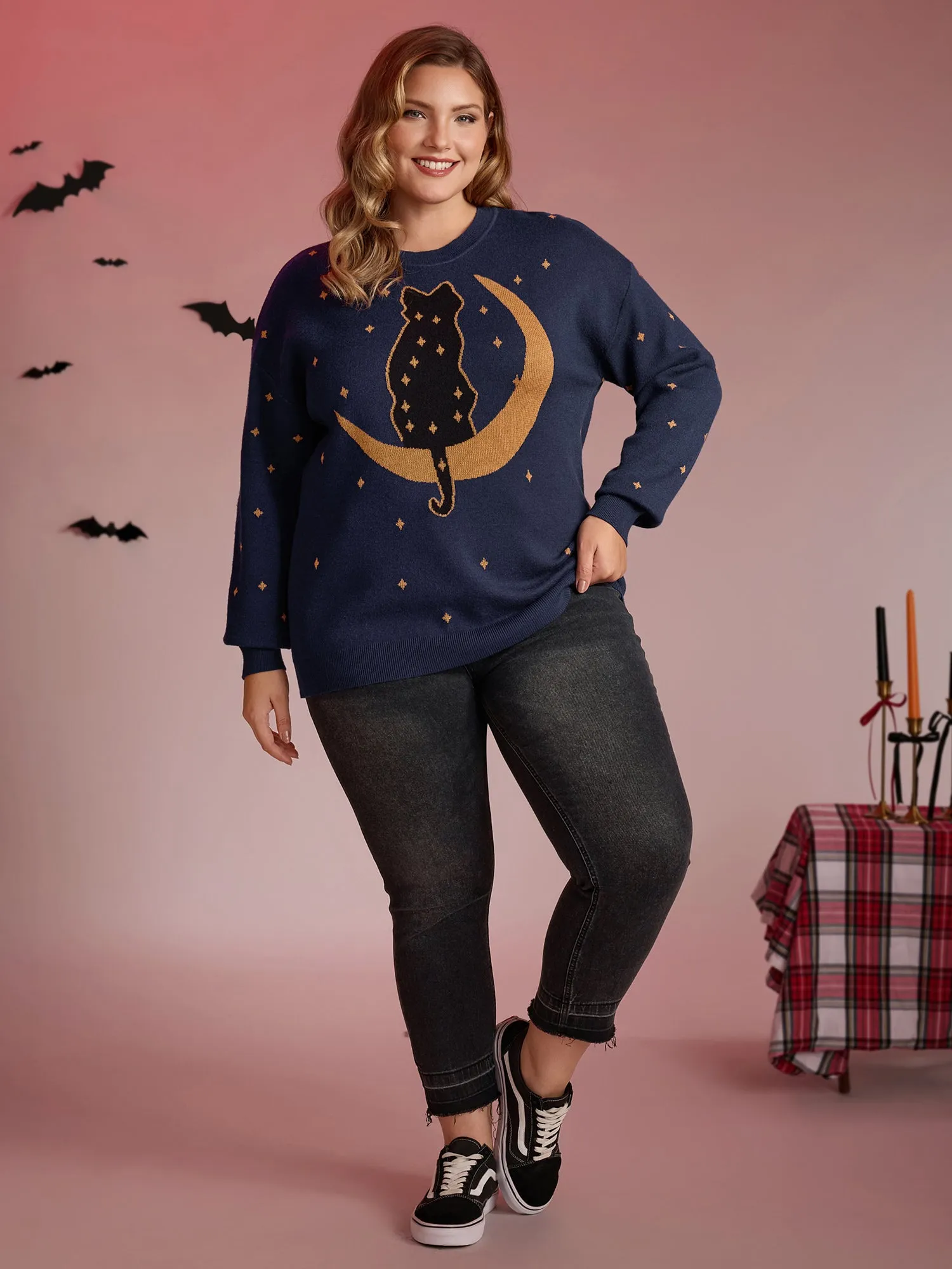 Supersoft Cat Night Print Crewneck Pullover sold by Bloomchic product image thumbnail 3