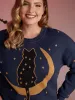 Supersoft Cat Night Print Crewneck Pullover sold by Bloomchic
