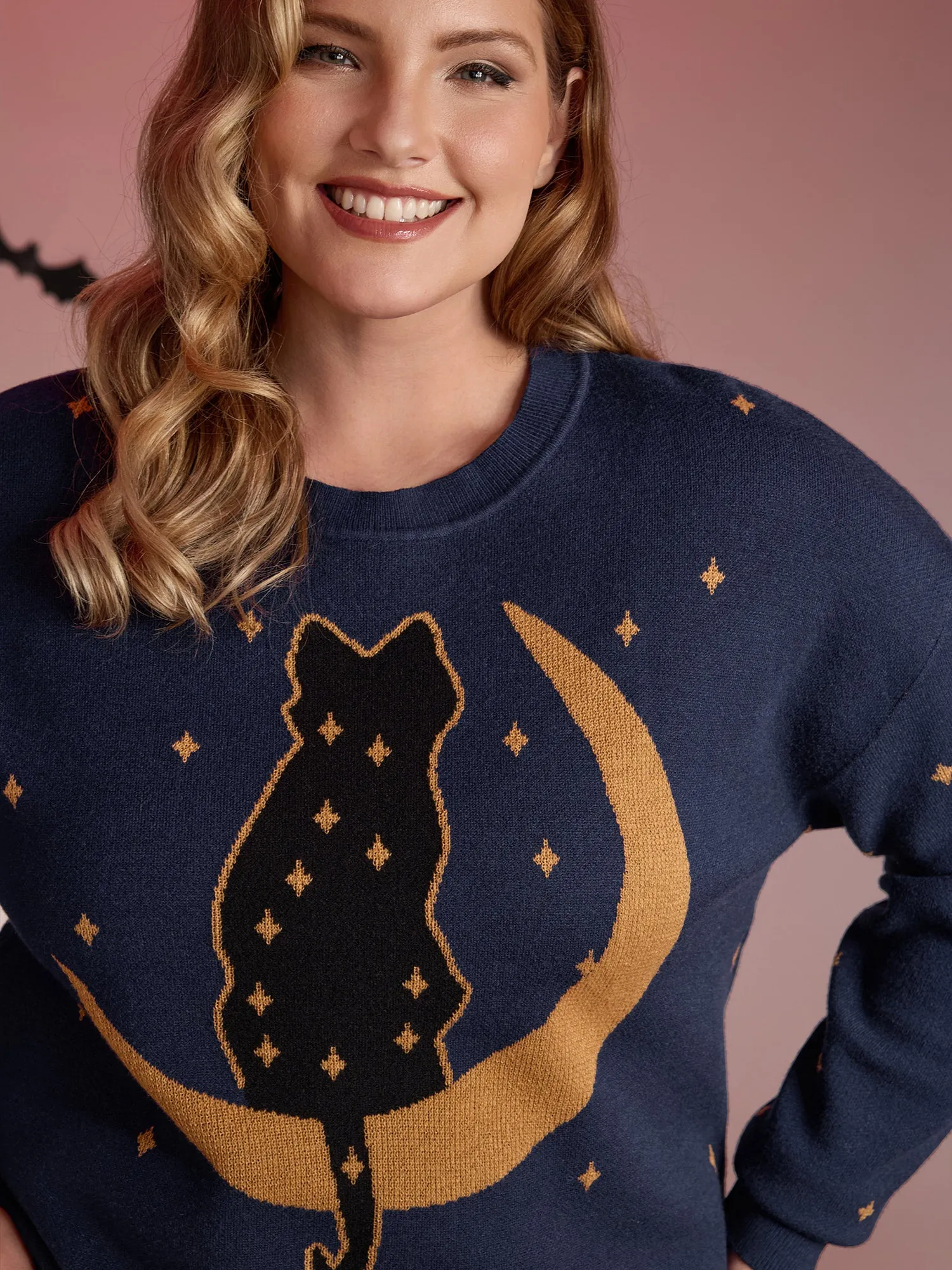 Supersoft Cat Night Print Crewneck Pullover sold by Bloomchic product image thumbnail 2