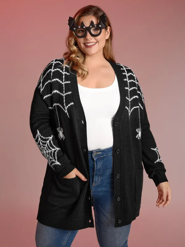 Spiderweb Jacquard Pockets Button Knit Cardigan sold by Bloomchic