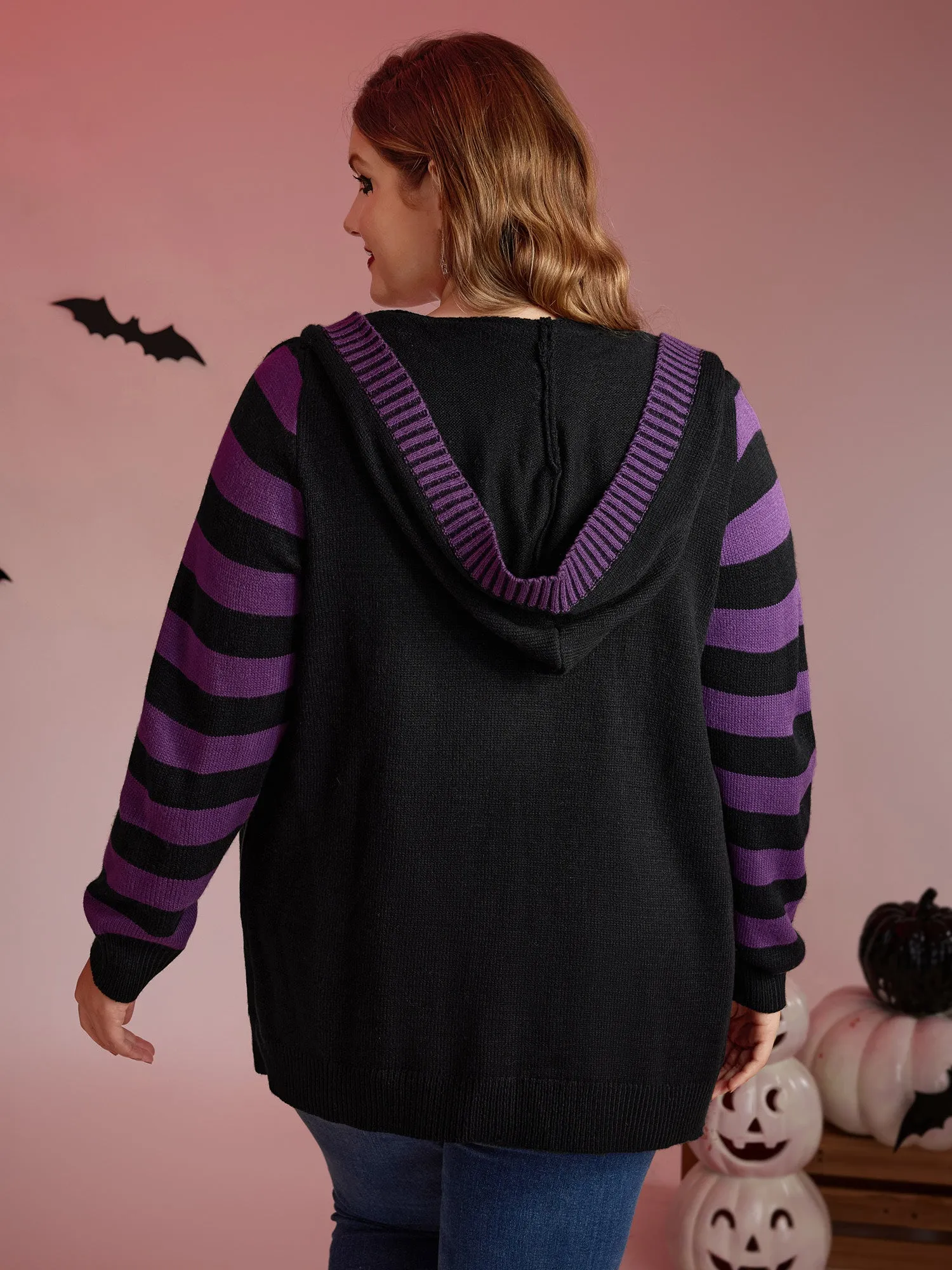 Stripes Sleeve Contrast Hooded Cardigan sold by Bloomchic product image thumbnail 5