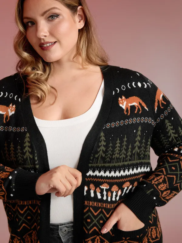 Fox in Forest Contrast Knit Cardigan sold by Bloomchic