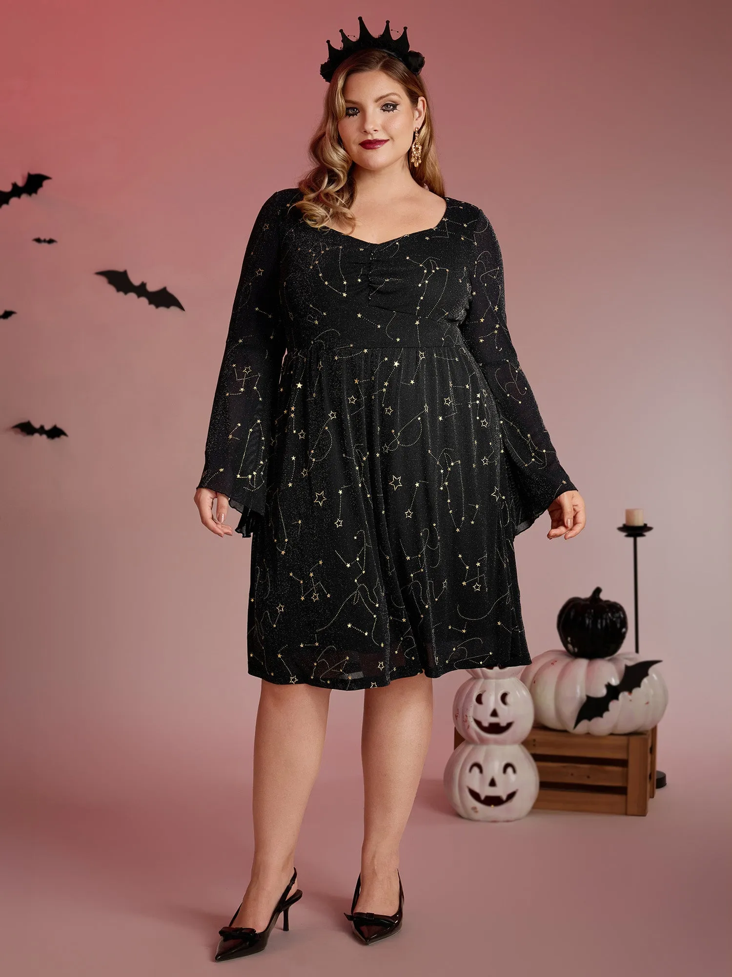 Starry Silk Mesh Flared Sleeve Midi Dress sold by Bloomchic product image thumbnail 3