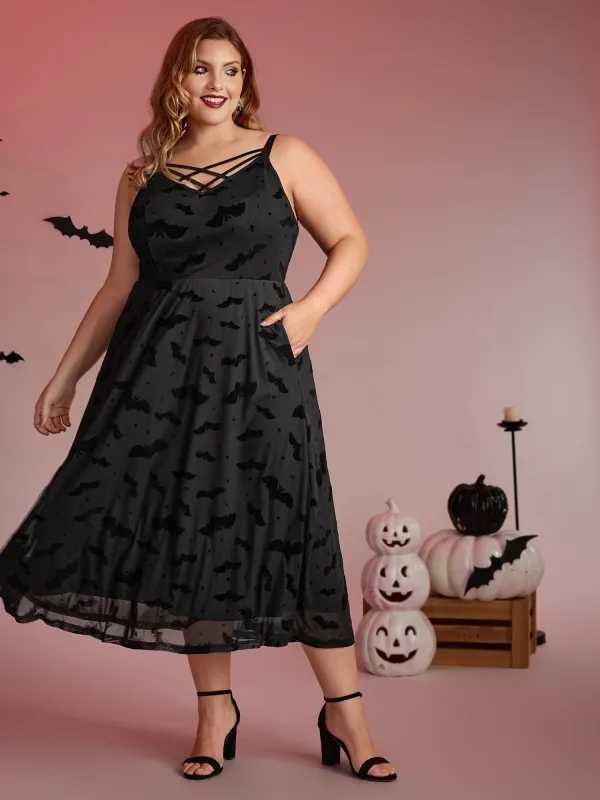 Bat Chilling Print Stretchy Waist Midi Dress sold by Bloomchic