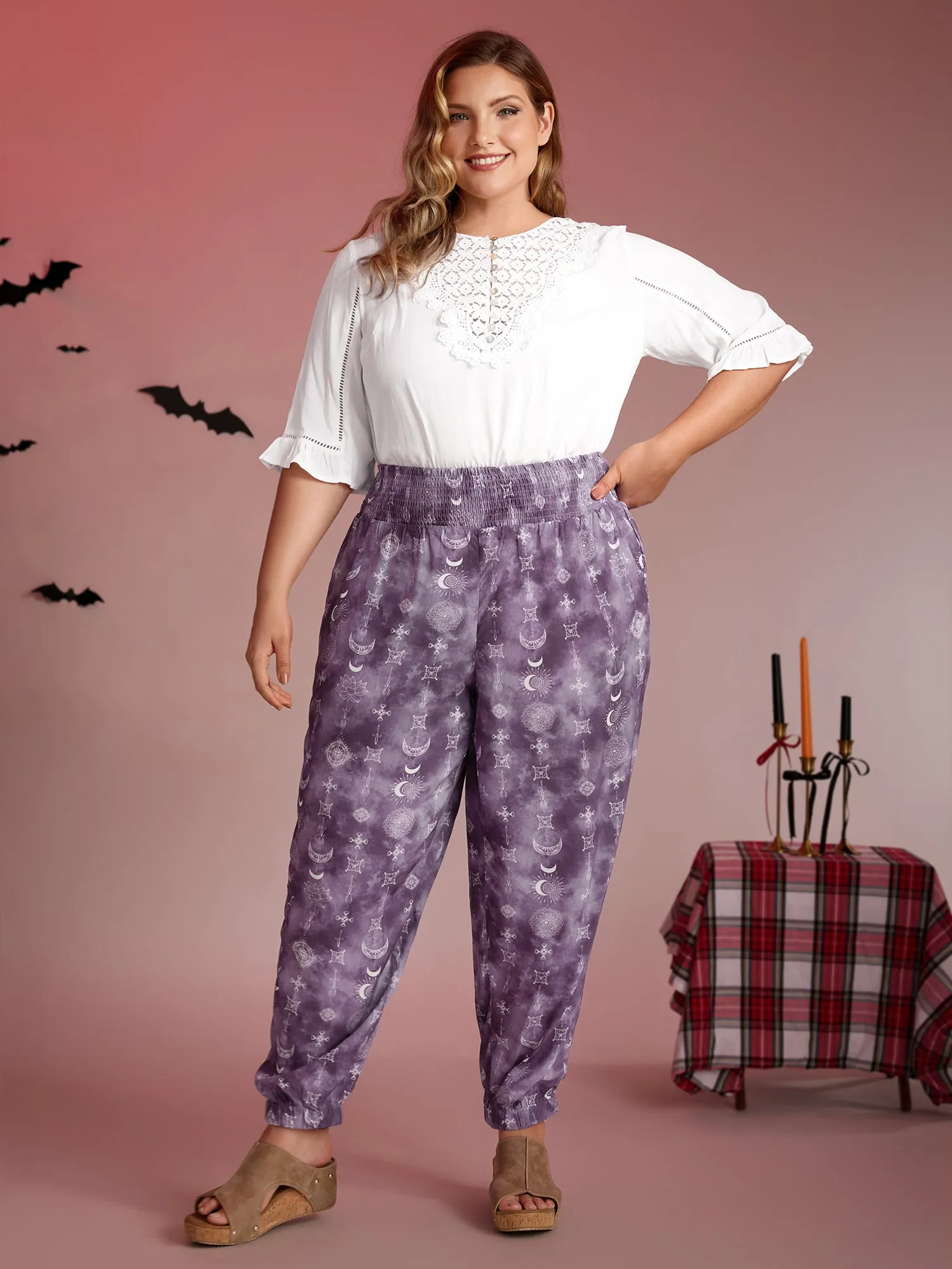 Starry Print Shirred Wide Waistband Pants sold by Bloomchic product image thumbnail 2