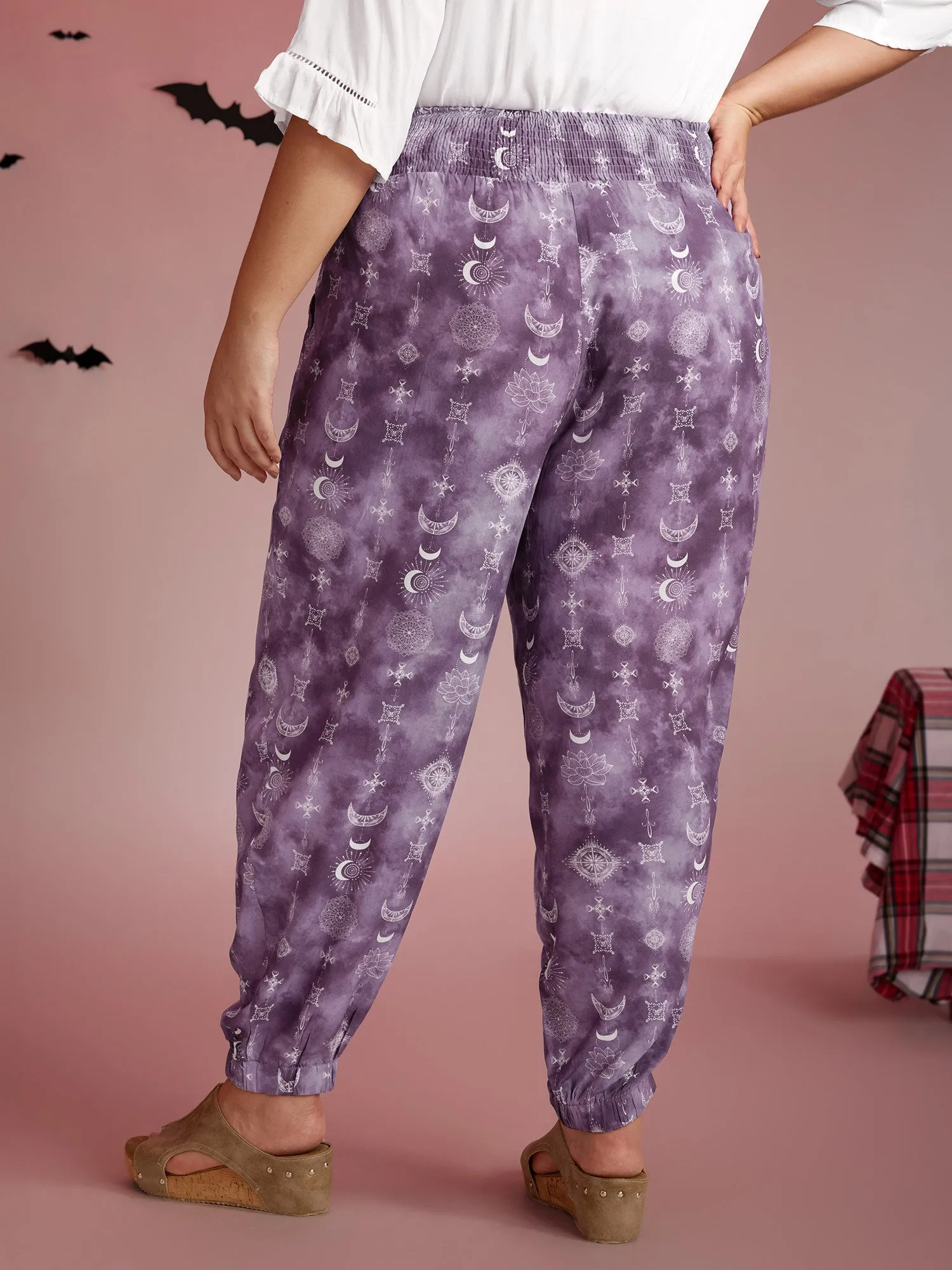 Starry Print Shirred Wide Waistband Pants sold by Bloomchic product image thumbnail 5