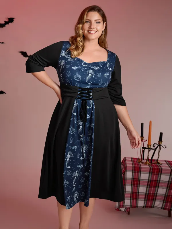 Spooky Mermaid Print Supersoft Cinched Midi Dress sold by Bloomchic