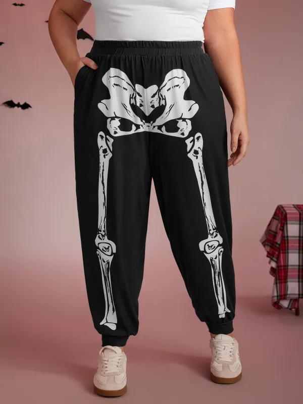 Half Skeleton Halloween Print Jogger Pants sold by Bloomchic
