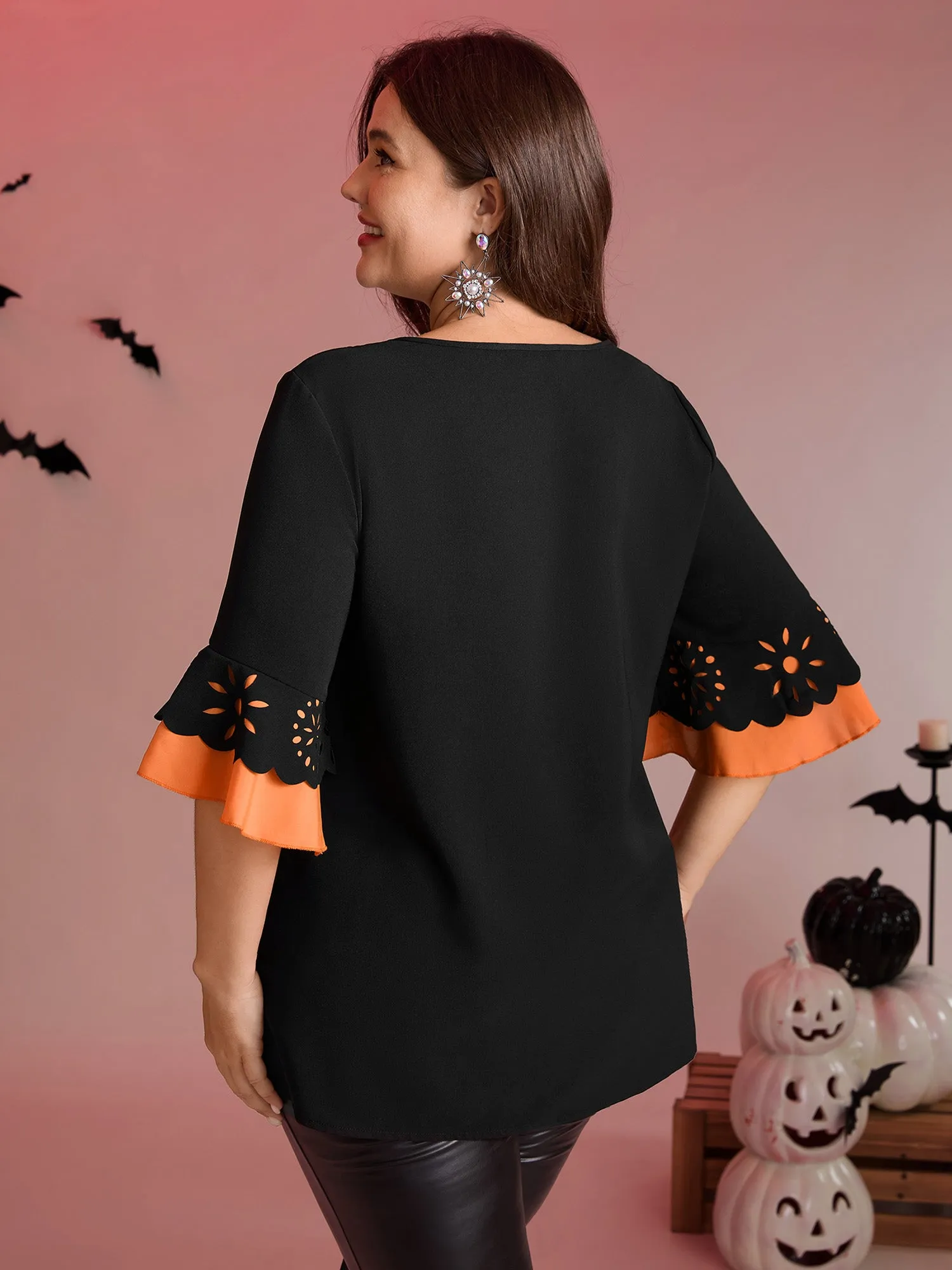 Laser Cut Halloween Contrast Lined Blouse sold by Bloomchic product image thumbnail 4