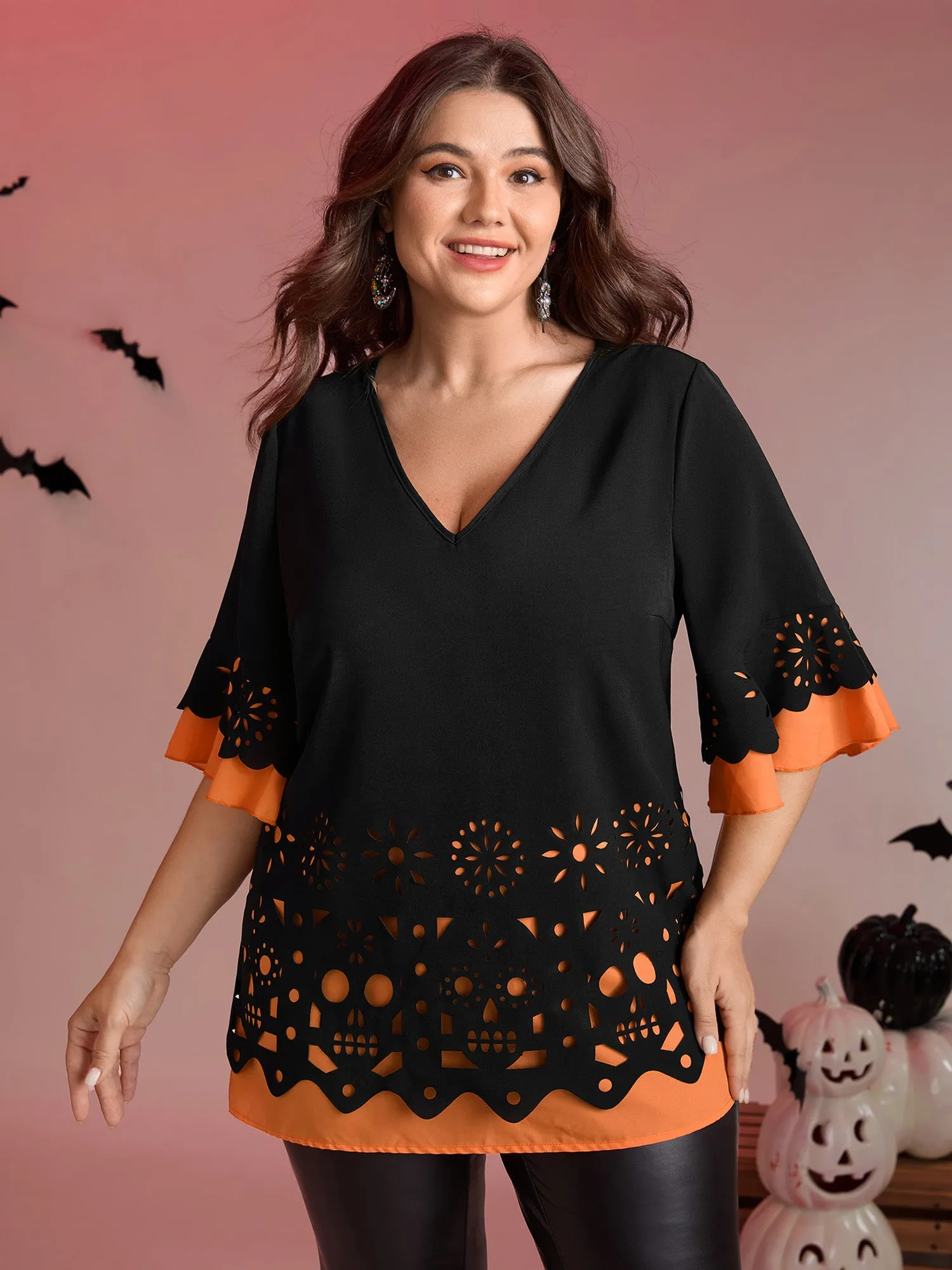 Laser Cut Halloween Contrast Lined Blouse sold by Bloomchic