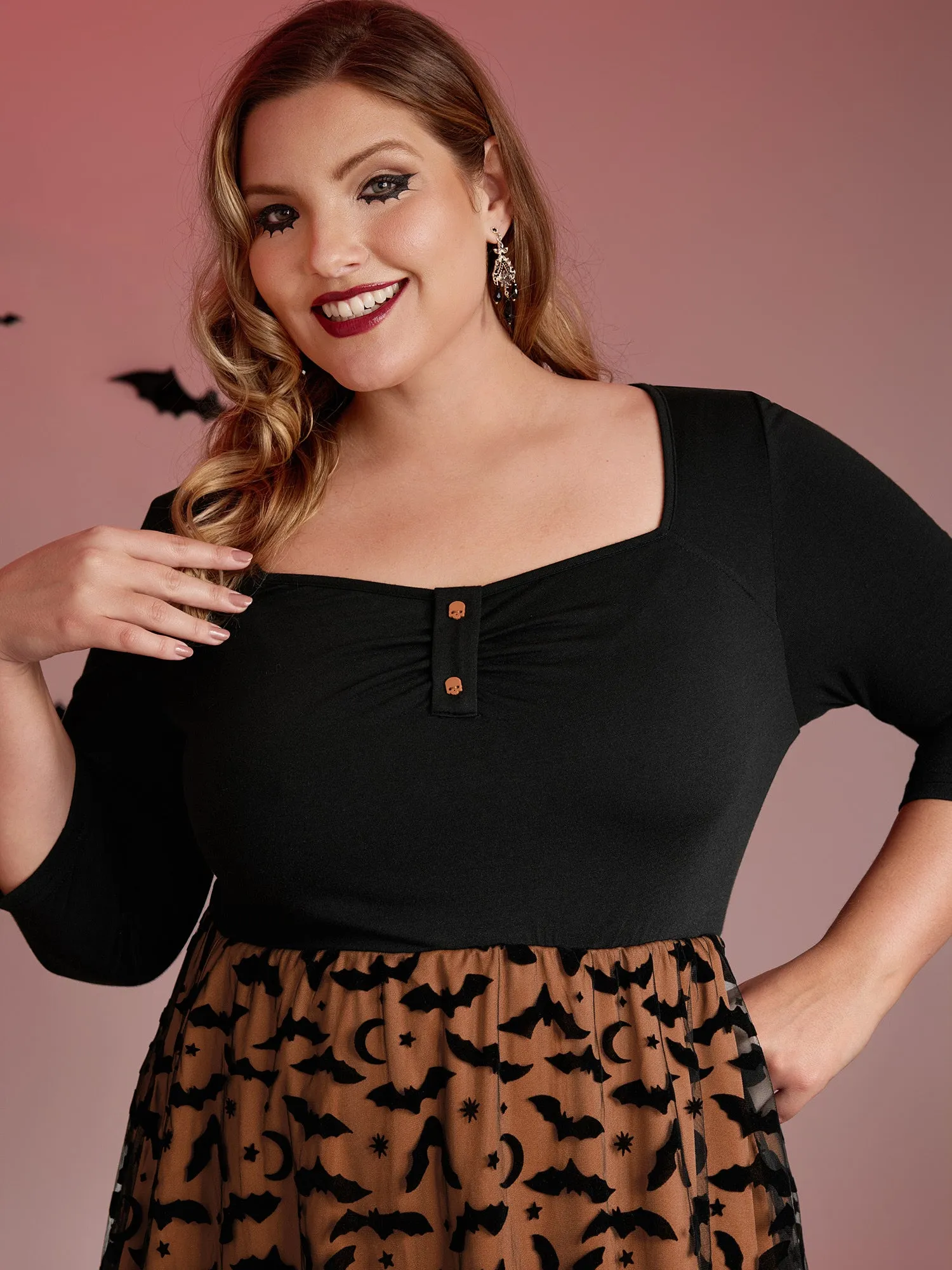 Bats Print Halloween Sheer Pockets Maxi Dress sold by Bloomchic product image thumbnail 2