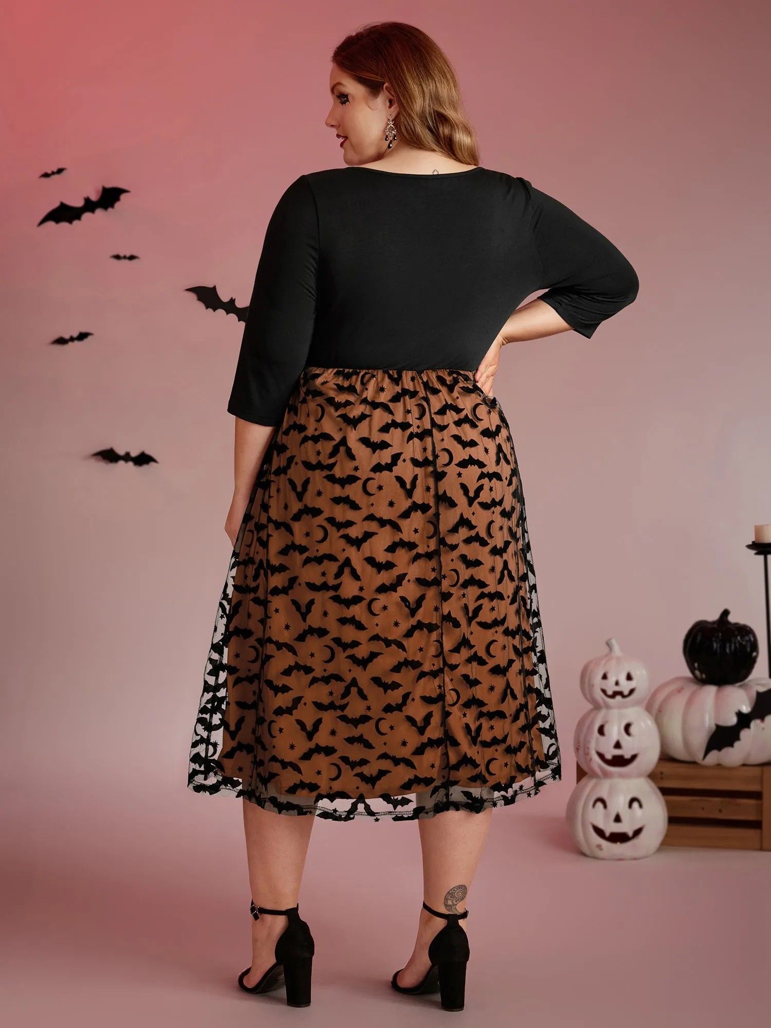 Bats Print Halloween Sheer Pockets Maxi Dress sold by Bloomchic product image thumbnail 4