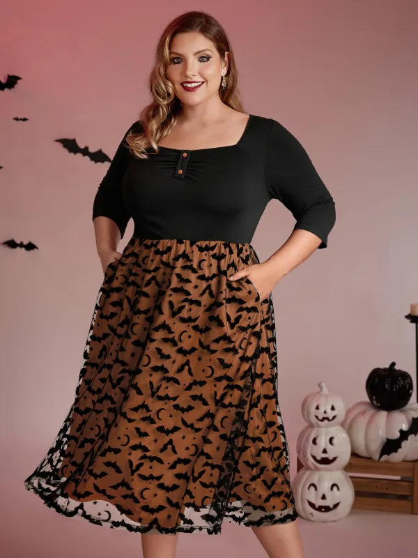 Bats Print Halloween Sheer Pockets Maxi Dress sold by Bloomchic