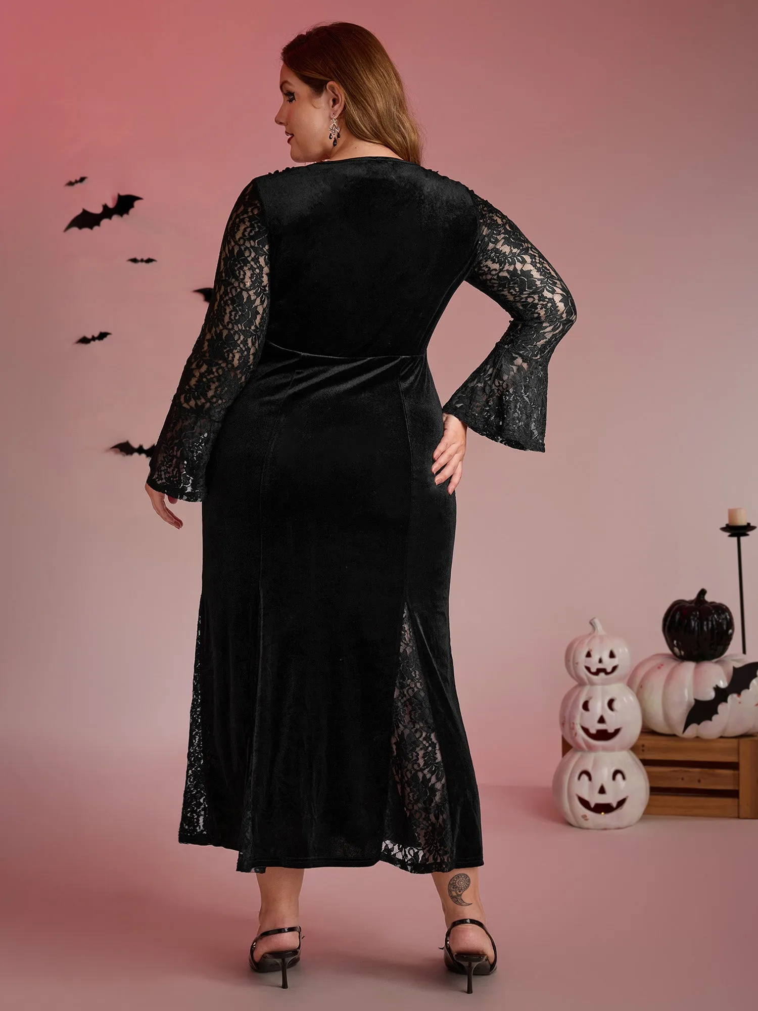Velvet Lace Sleeve Split Hem Maxi Dress sold by Bloomchic product image thumbnail 4
