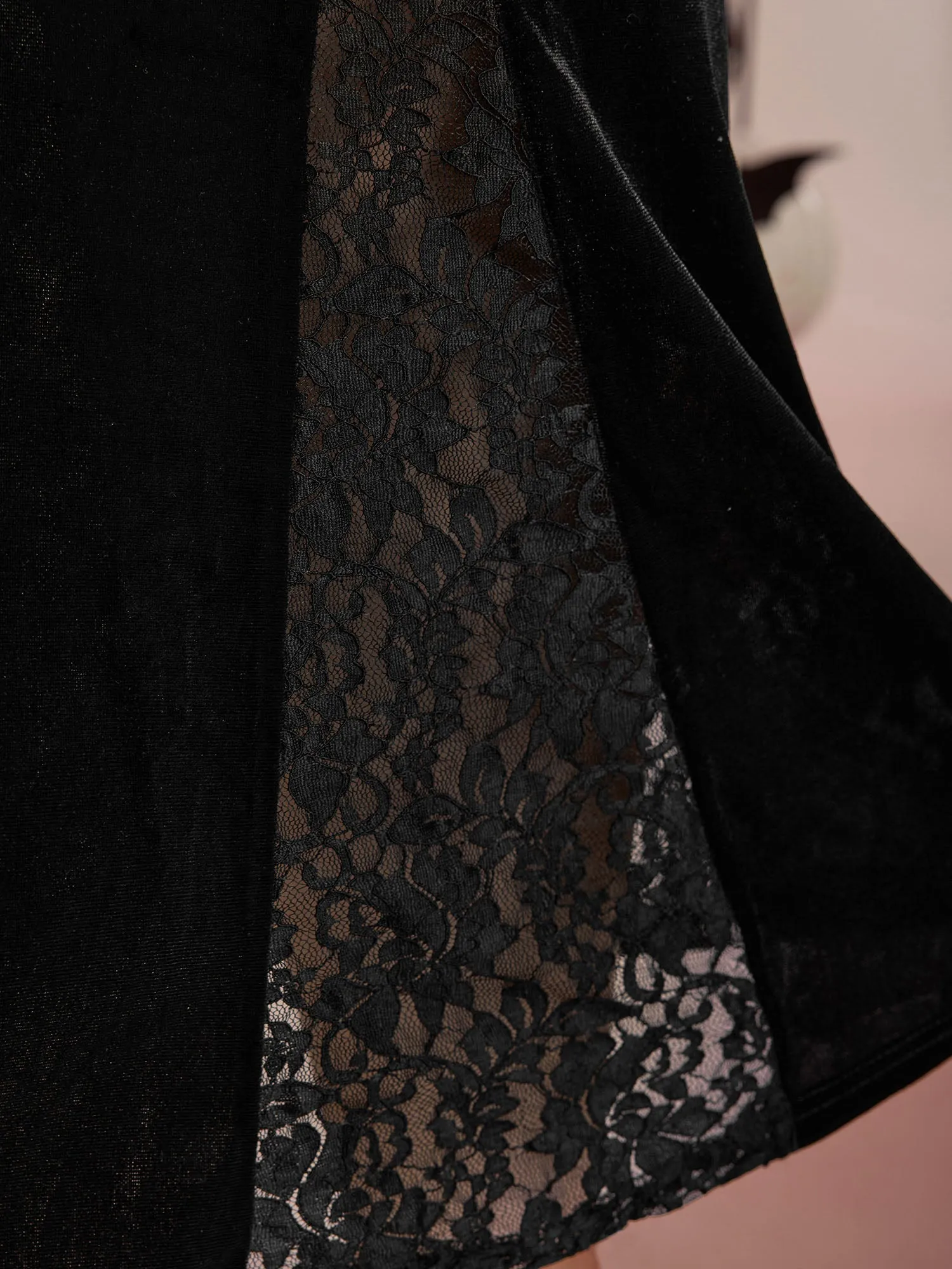 Velvet Lace Sleeve Split Hem Maxi Dress sold by Bloomchic product image thumbnail 3