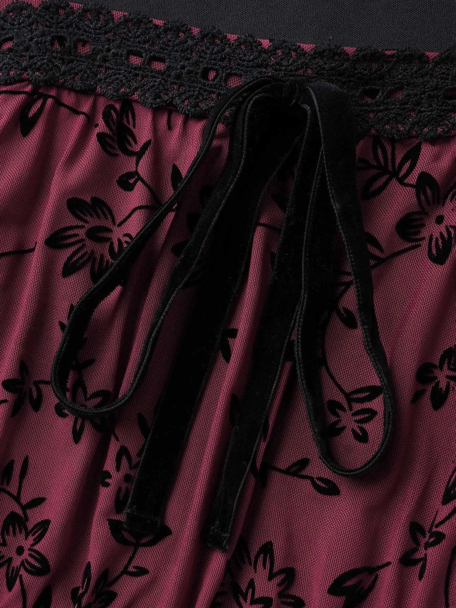 Floral Flocked Lace Cinched-Waist Midi Dress sold by Bloomchic product image thumbnail 5