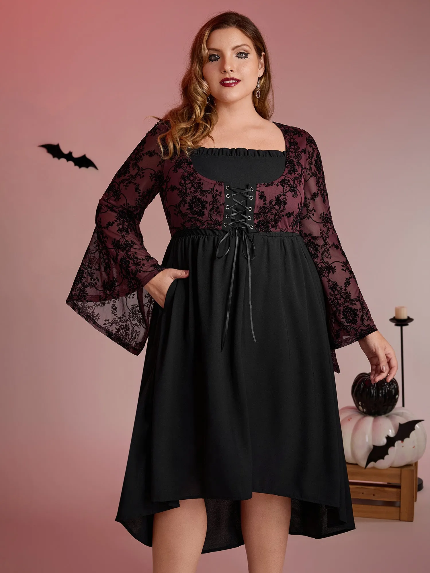 Elastic Mesh Corset-Like Ties Midi Dress sold by Bloomchic product image thumbnail 4