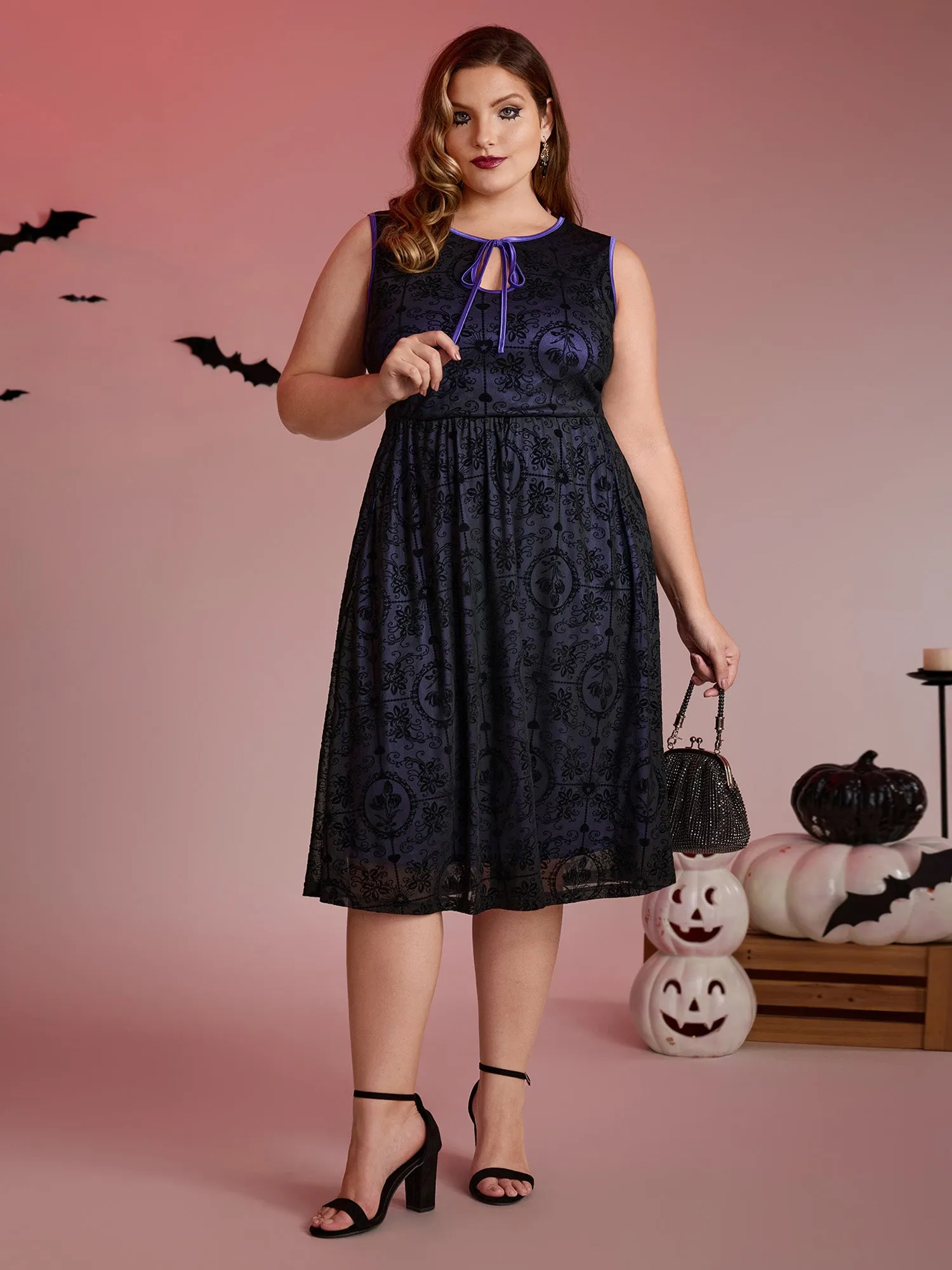 Elastic Flocked Mesh Contrast Lined Midi Dress sold by Bloomchic product image thumbnail 3