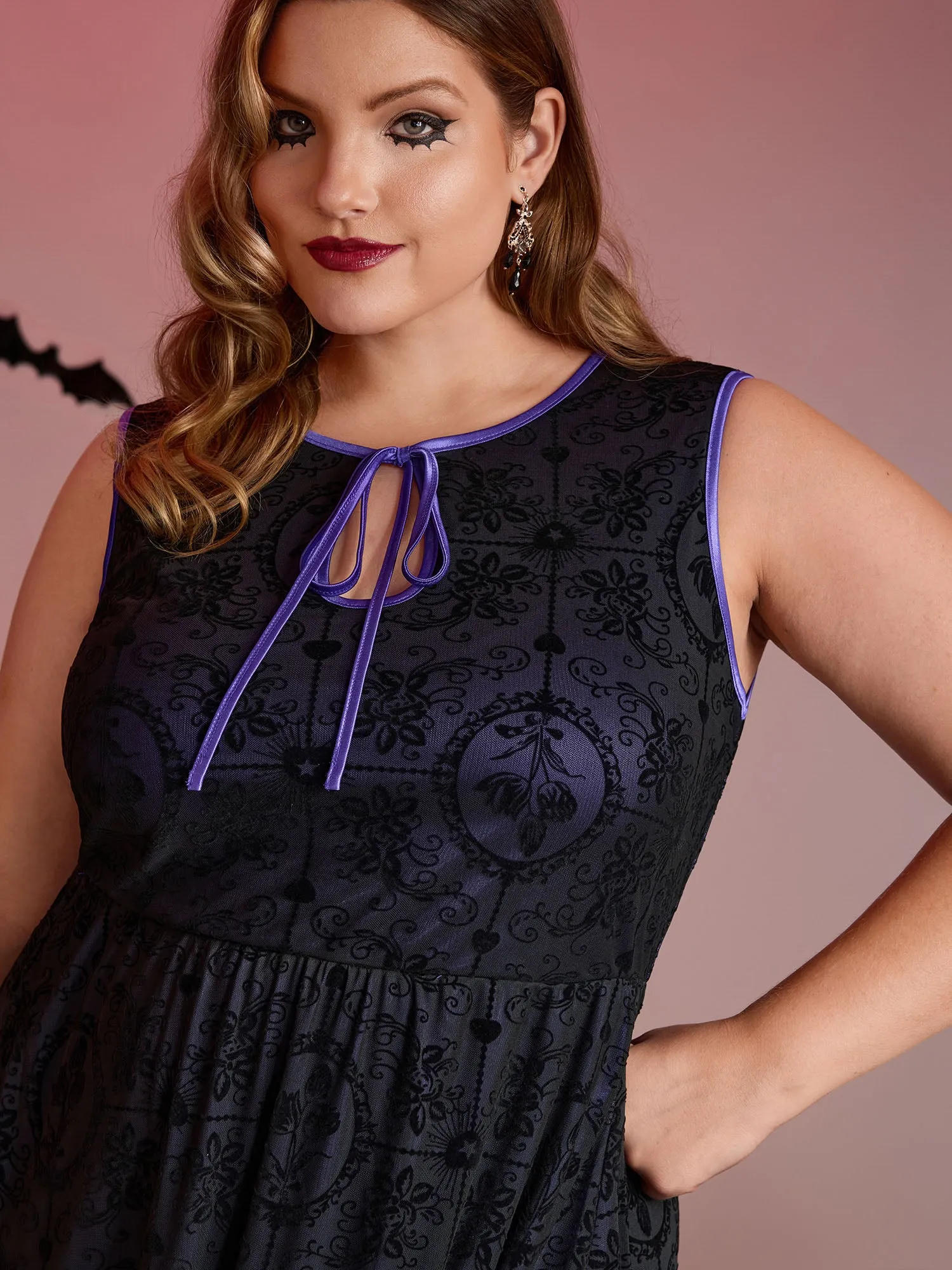 Elastic Flocked Mesh Contrast Lined Midi Dress sold by Bloomchic product image thumbnail 2