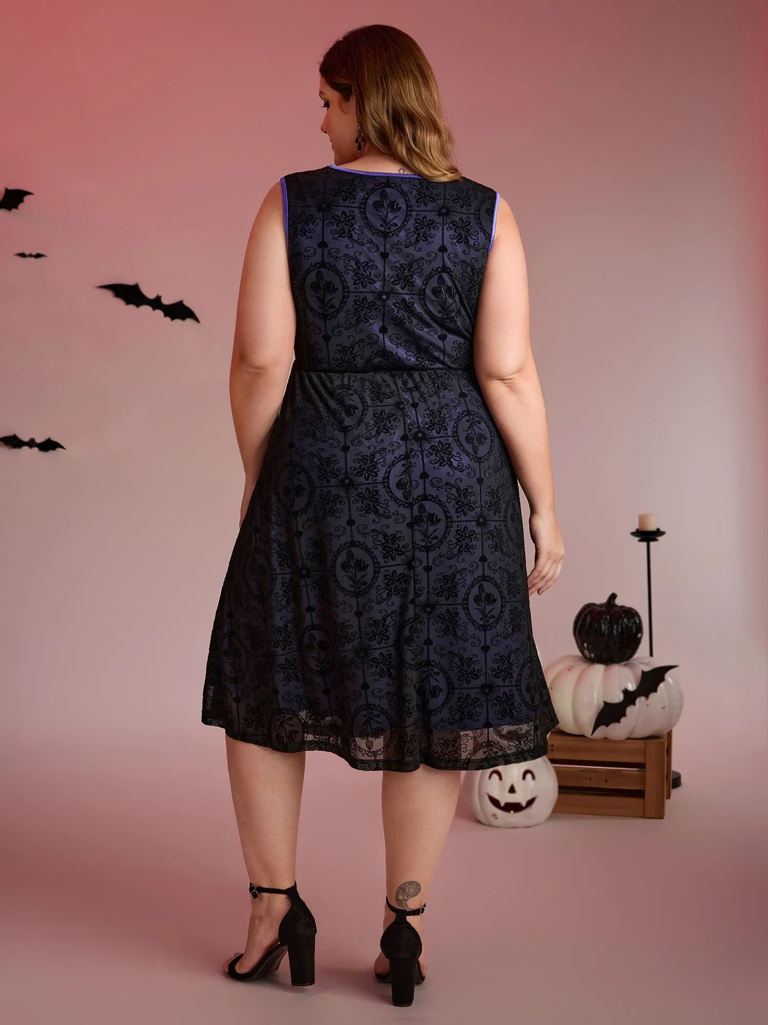 Elastic Flocked Mesh Contrast Lined Midi Dress sold by Bloomchic product image thumbnail 4